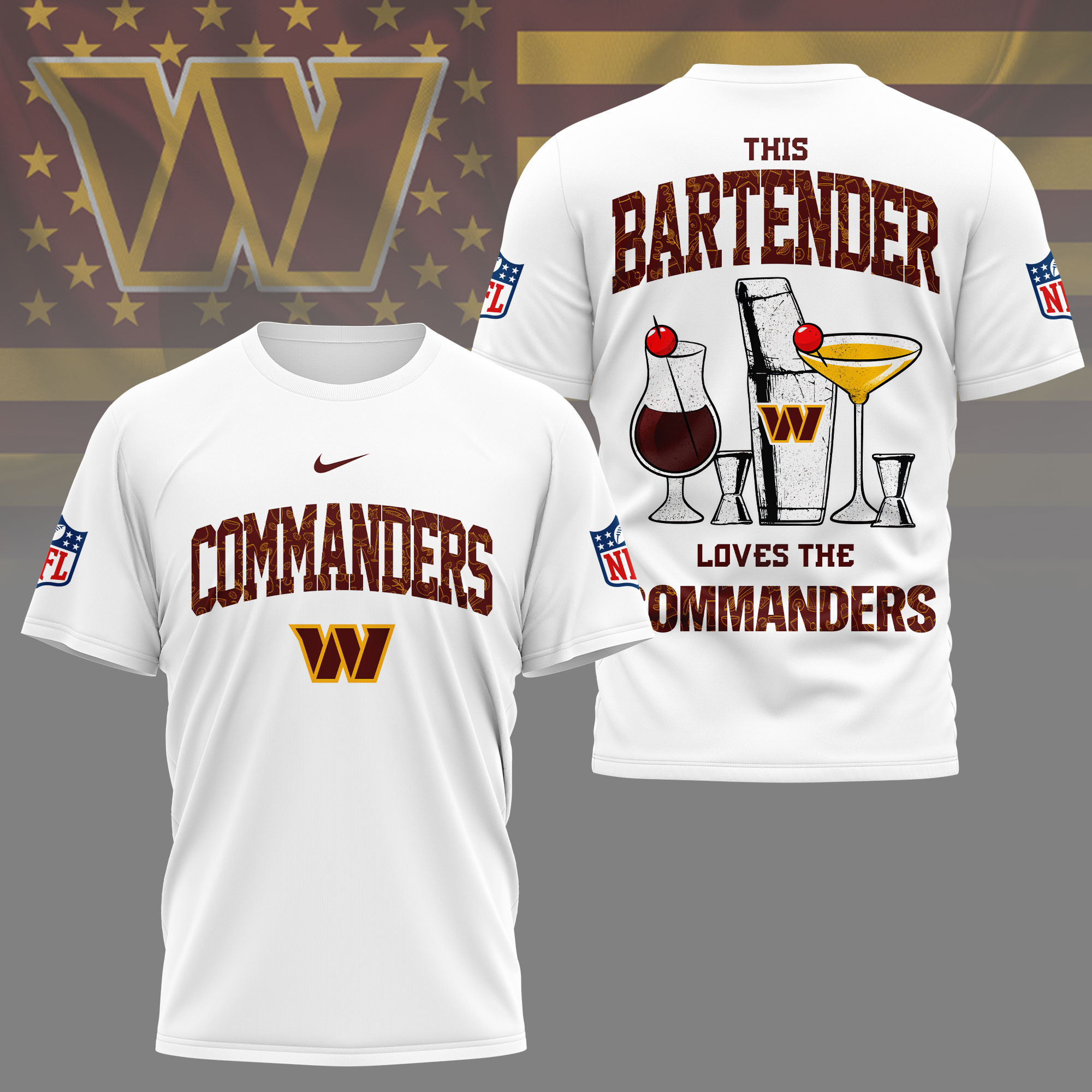 Washington Commanders | Premium NFL Bartender Fan 3D Shirt NY