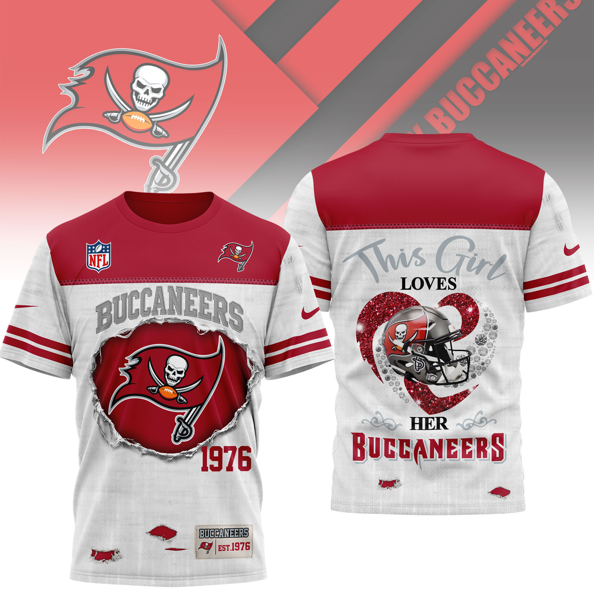 Tampa Bay Buccaneers | Premium NFL Girl Heart & Helmet 3D Shirt NTH1