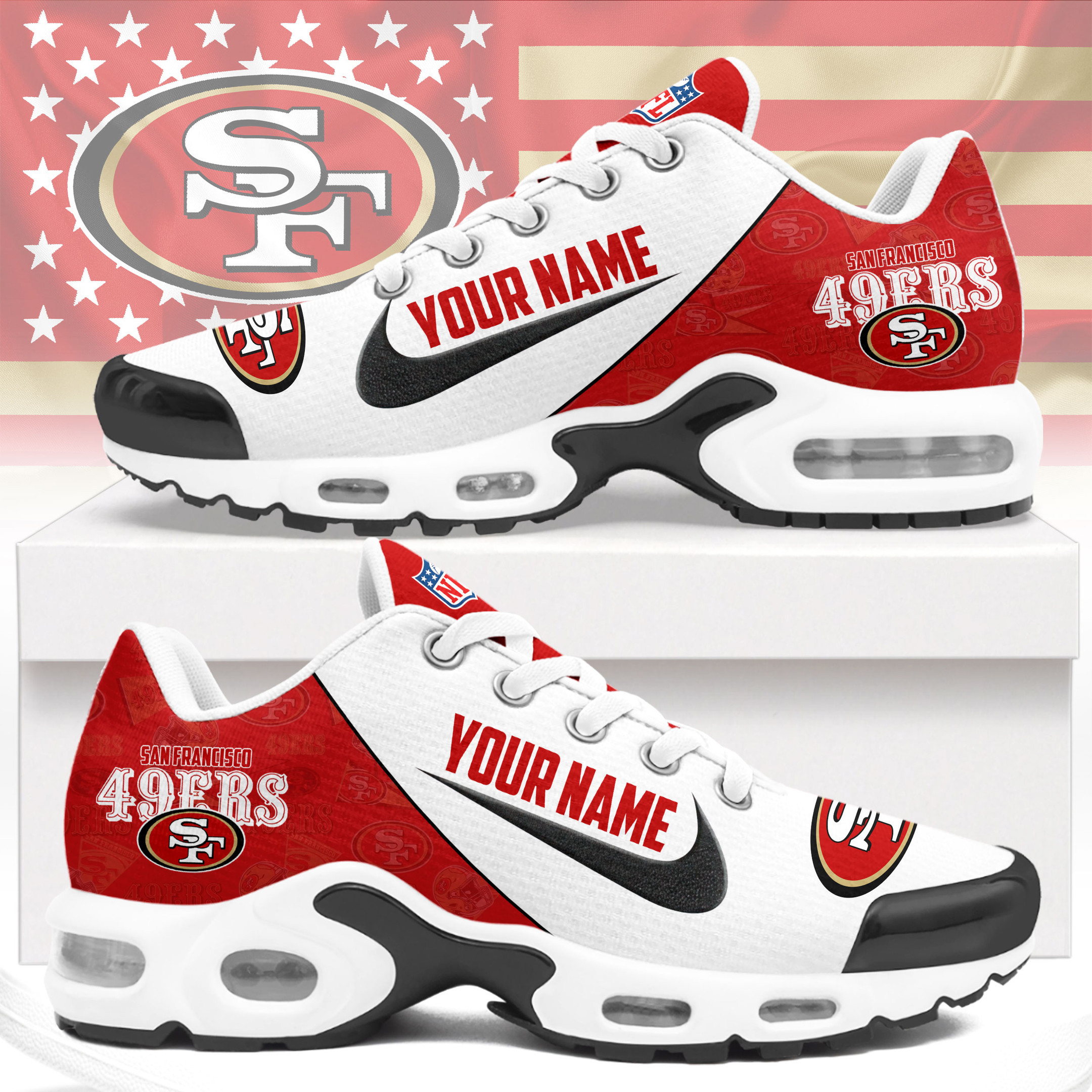 San Francisco 49ers | Premium NFL Custom Name Running Air Max Shoes NTH1