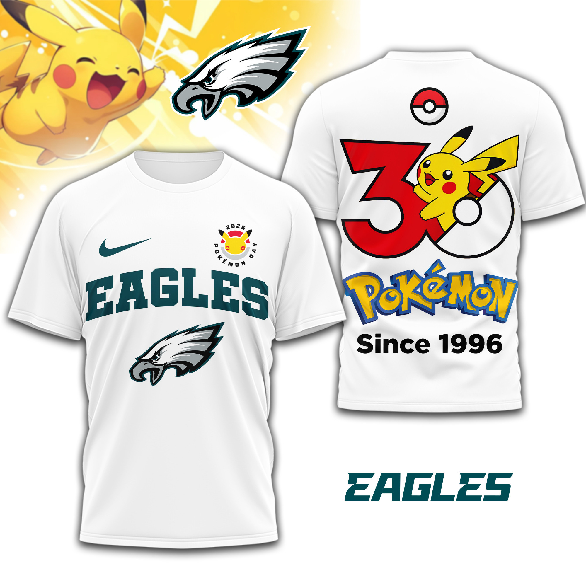 Philadelphia Eagles | Premium NFL Pokemon 30th Anniversary 3D Shirt TD