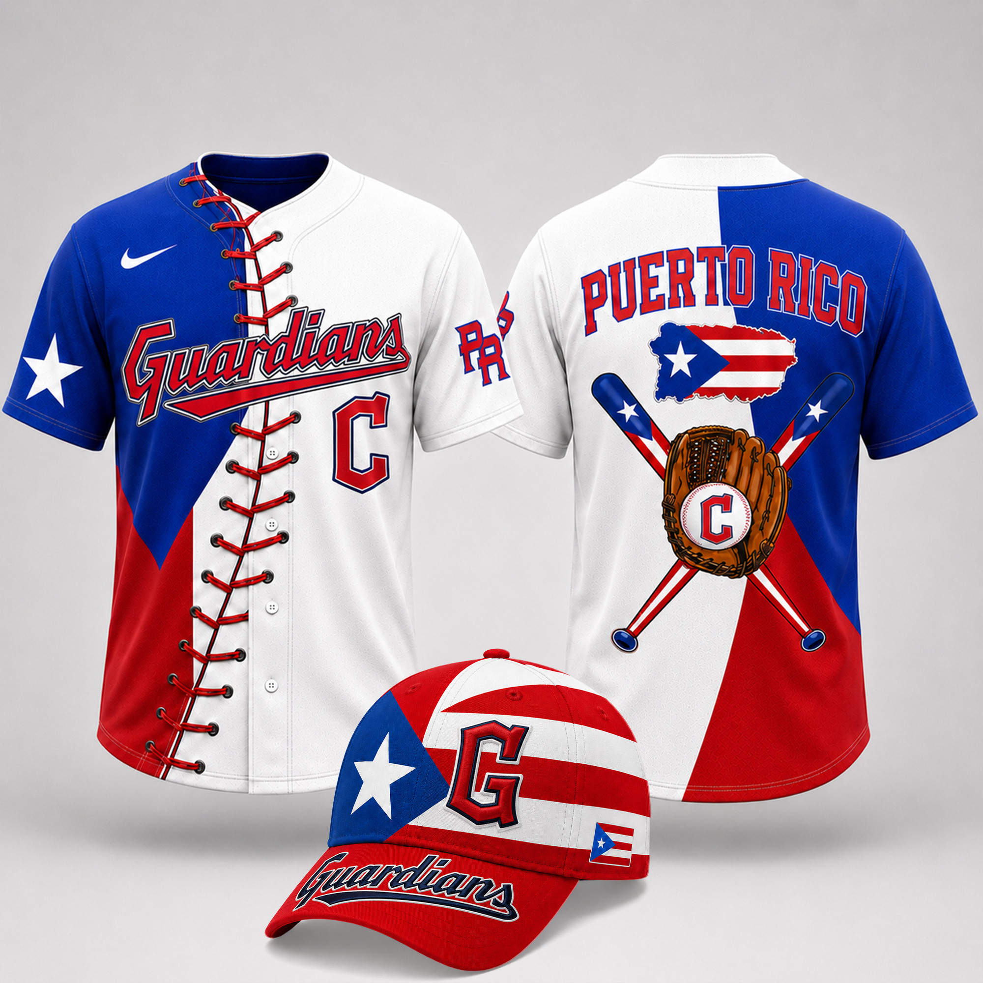 Cleveland Guardians | Premium MLB Puerto Rico Island Pride Baseball Jersey And Cap Set