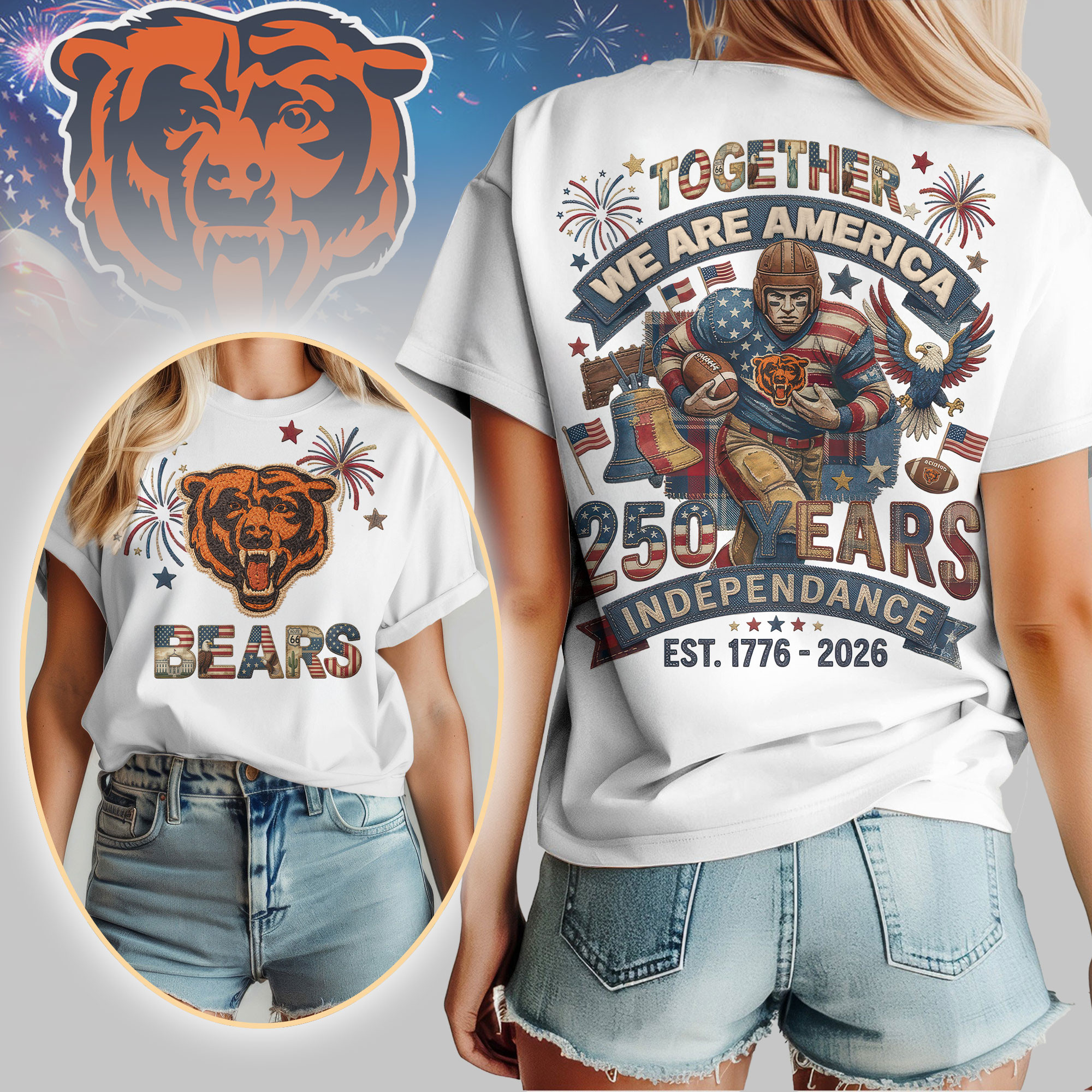 Chicago Bears | Premium NFL 250th Anniversary Of America Patchwork Women Shirt HY