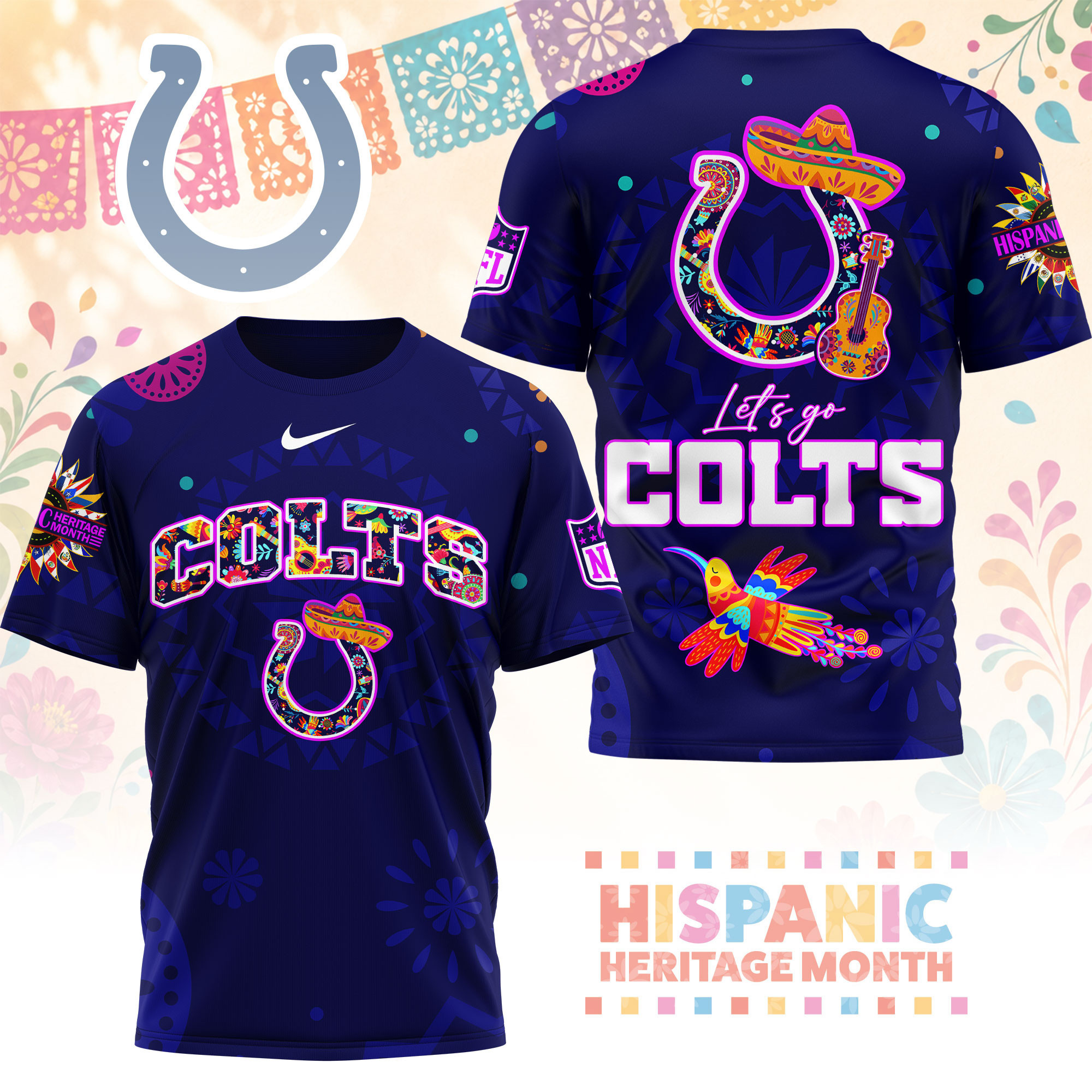 Indianapolis Colts | Premium NFL Hispanic Heritage Fiesta 3D Shirt NY