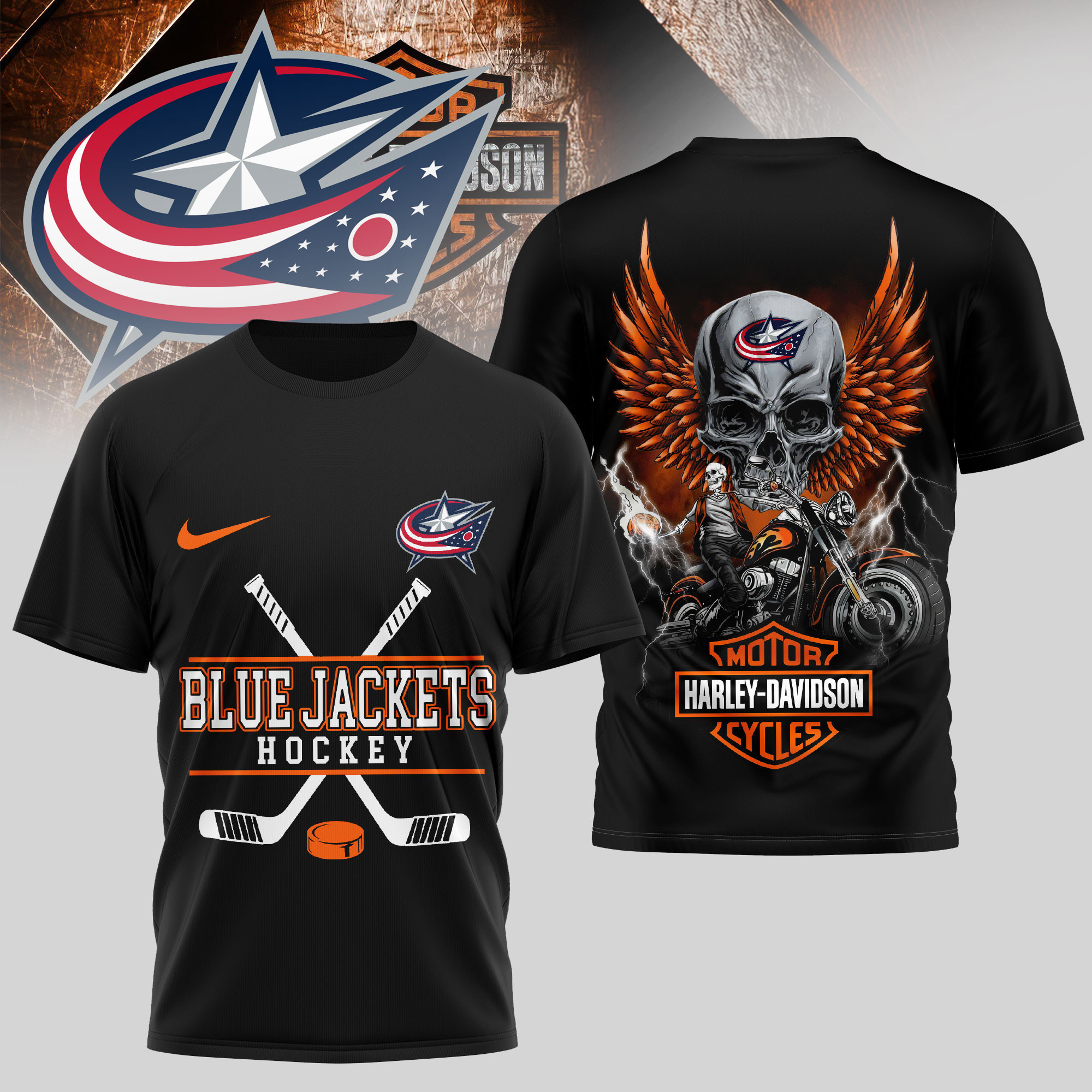 Columbus Blue Jackets | Premium NHL Harley Davidson 3D Shirt TD