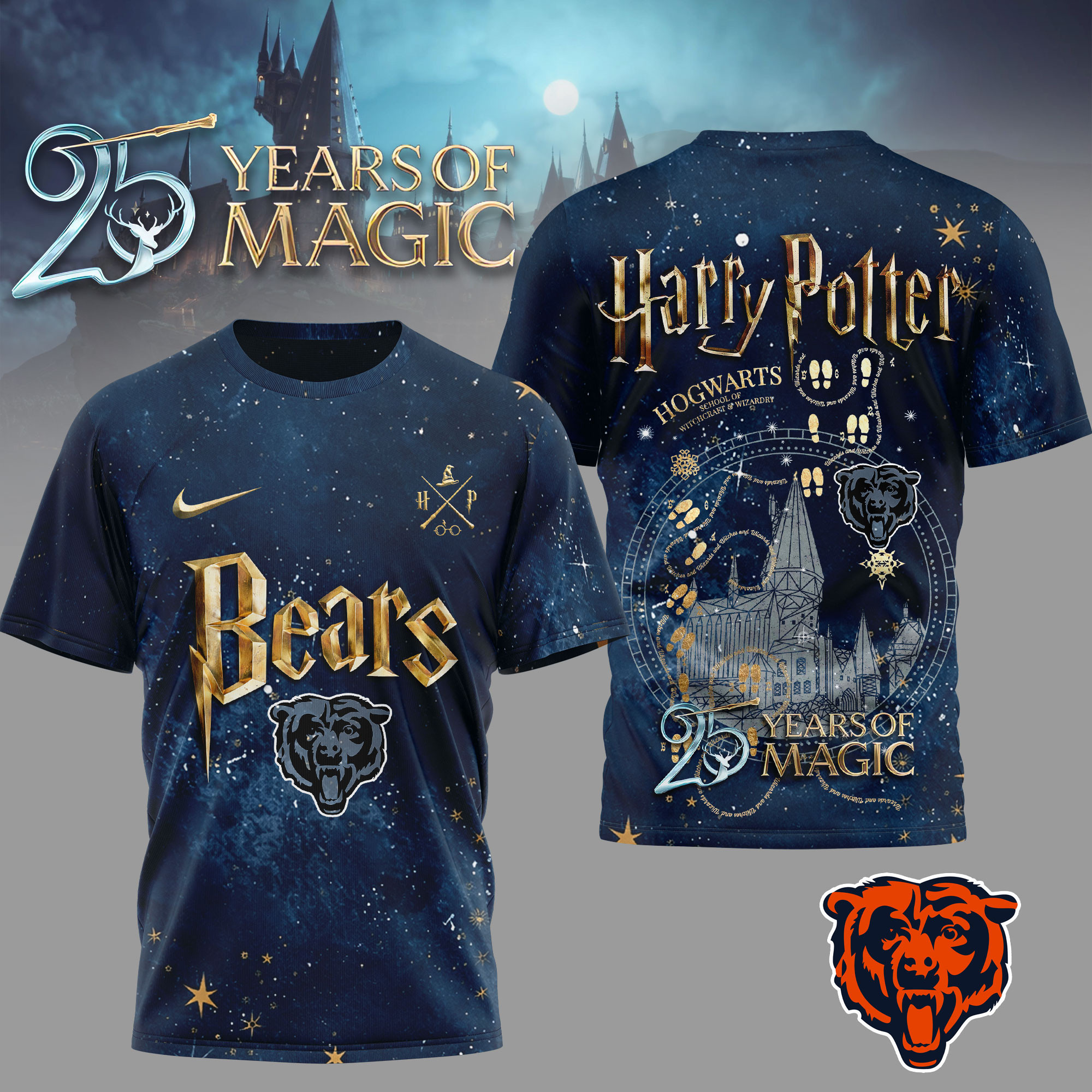 Chicago Bears | Premium NFL Harry Potter 25 Years Of Magic 3D Shirt TD
