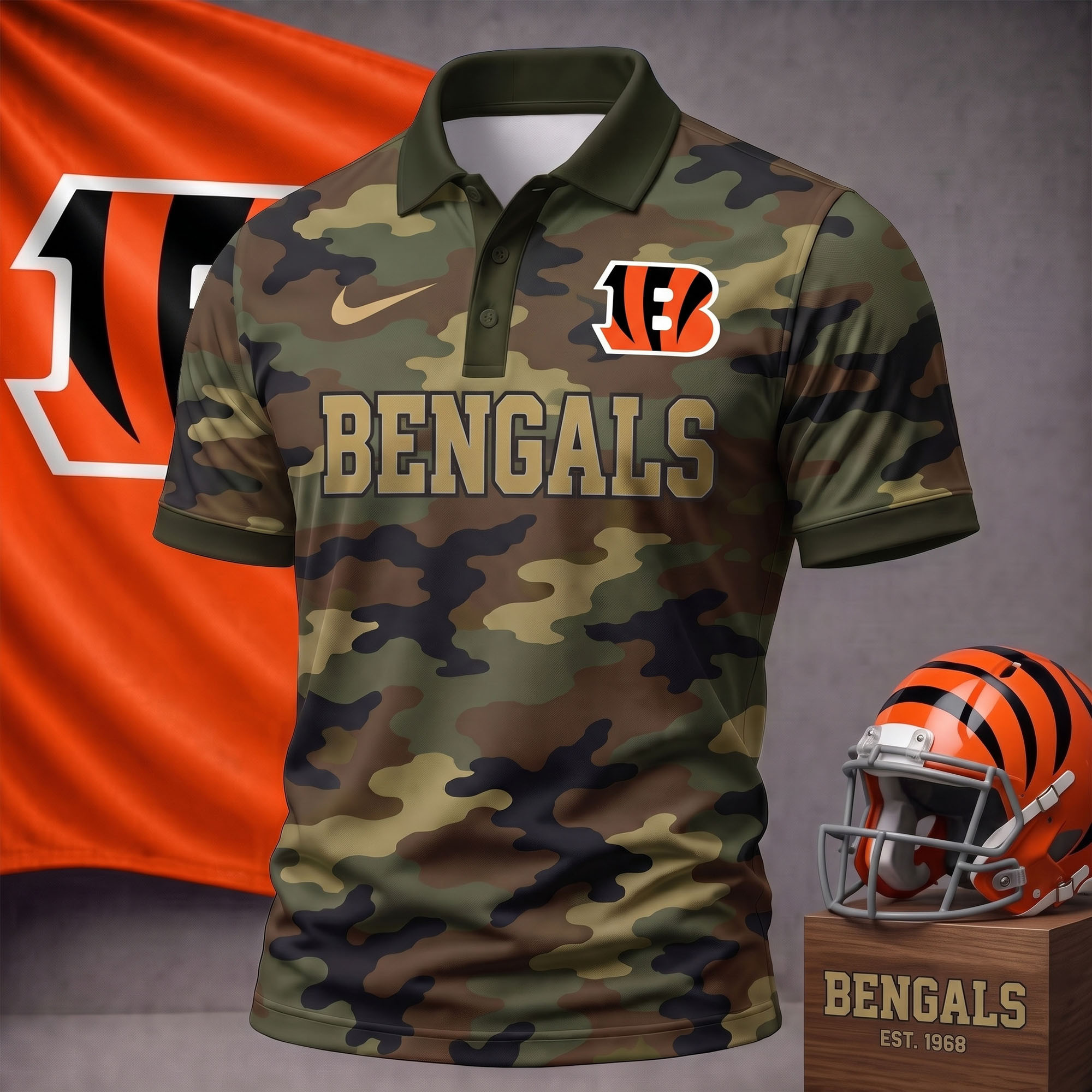 Cincinnati Bengals | Premium NFL Us.Army Camo Polo Shirt NY
