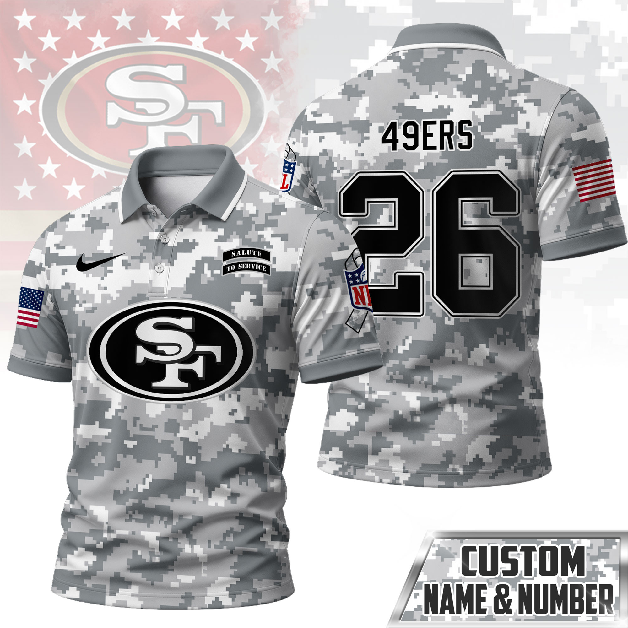 San Francisco 49ers | Premium NFL Salute To Service Camo Polo Shirt NY