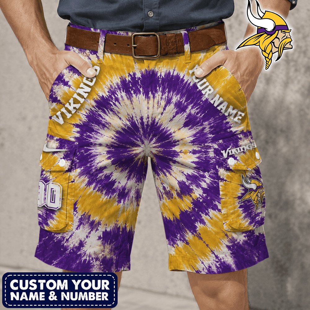 Minnesota Vikings | Premium NFL Tie-Dye Cargo Shorts Square Pocket NTH1