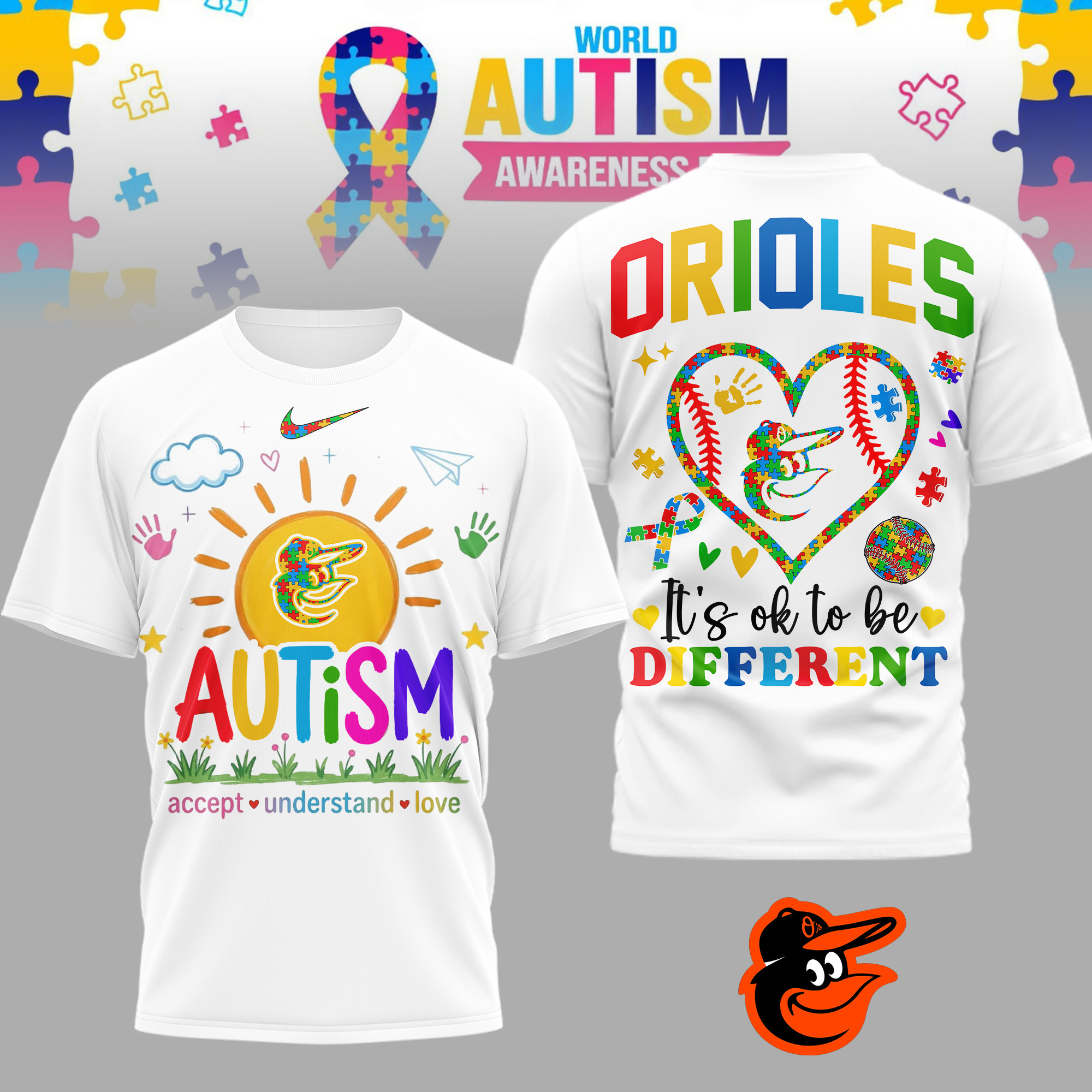 Baltimore Orioles | Premium MLB Autism Acceptance 3D Shirt TD