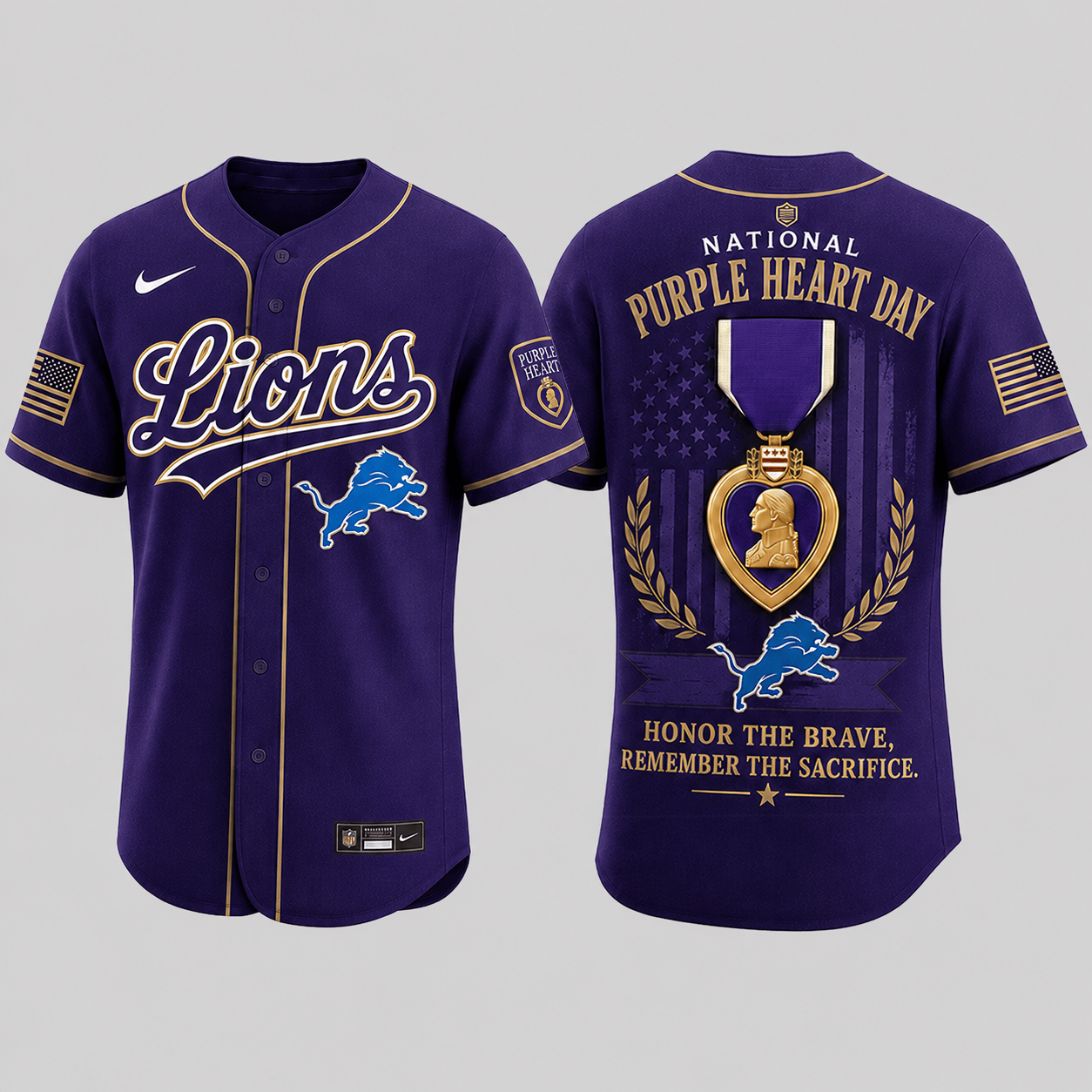 Detroit Lions | Premium NFL Purple Heart Day Jersey Shirt TD
