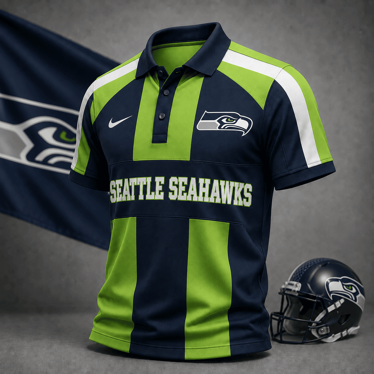 Seattle Seahawks | Premium NFL Heritage Stripe Rugby Polo Shirt NY