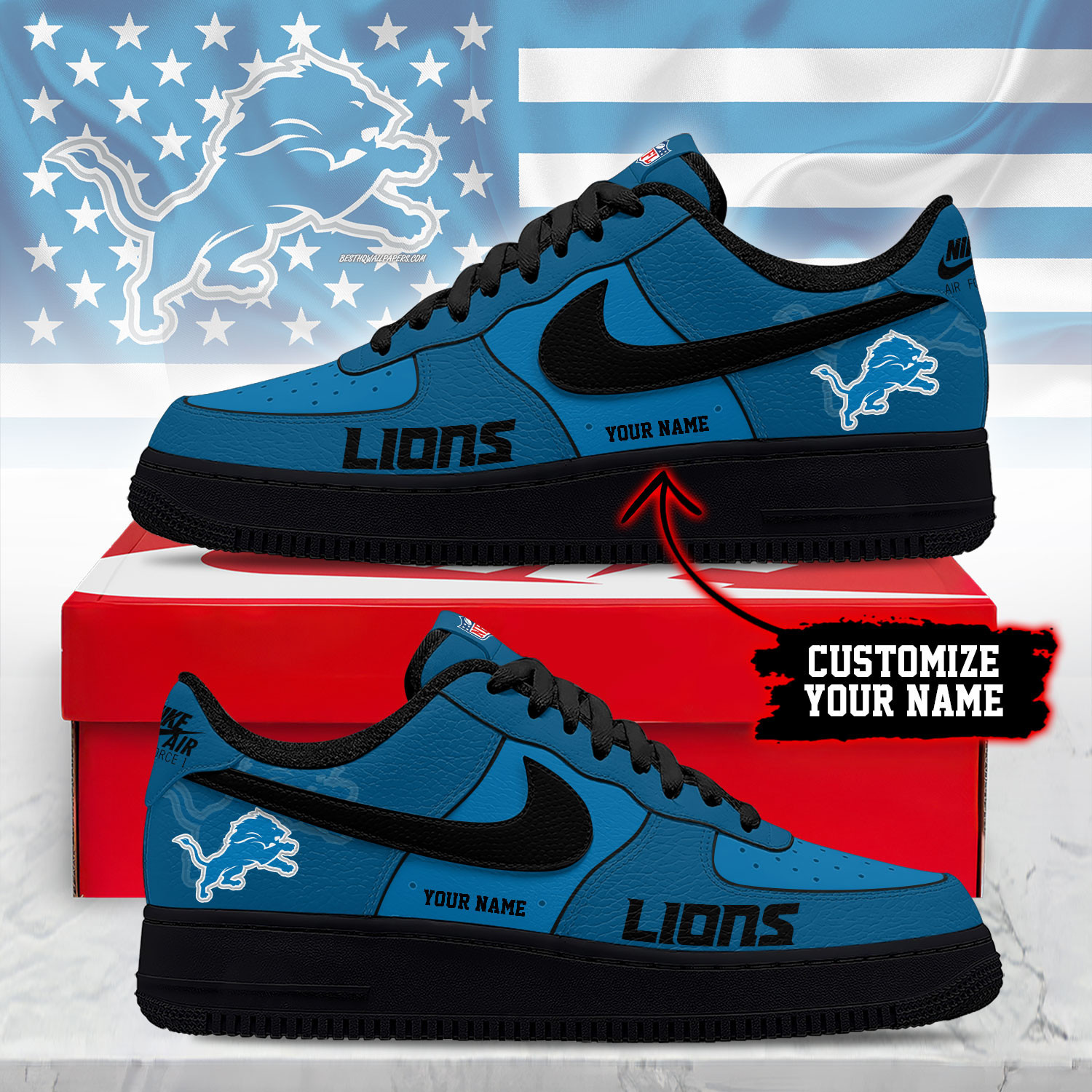 Detroit Lions | Premium NFL Custom AF1 Shoes NY