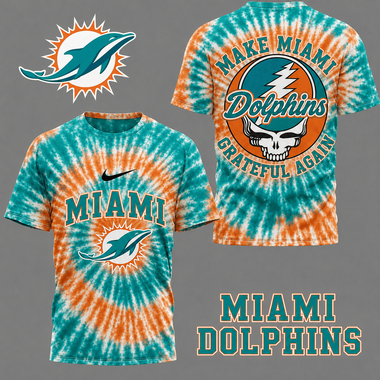 Miami Dolphins | Premium NFL Grateful Again Tie Dye 3D Shirt NY