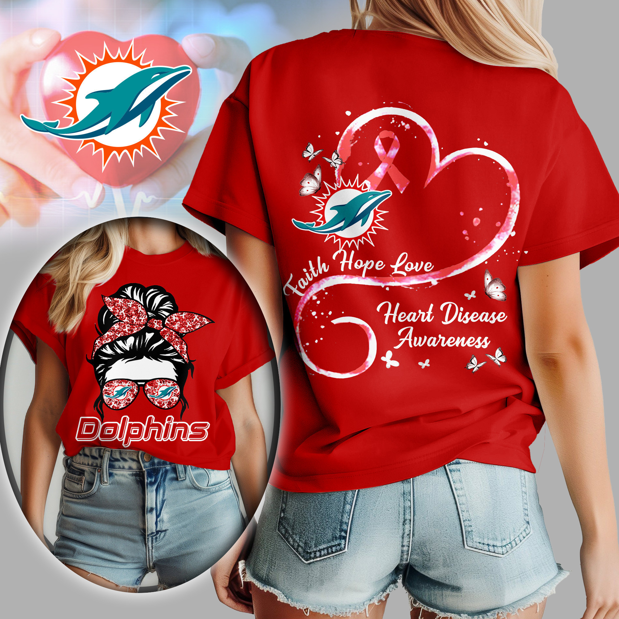 Miami Dolphins | Premium NFL Heart Disease Awareness Women's Shirt TD