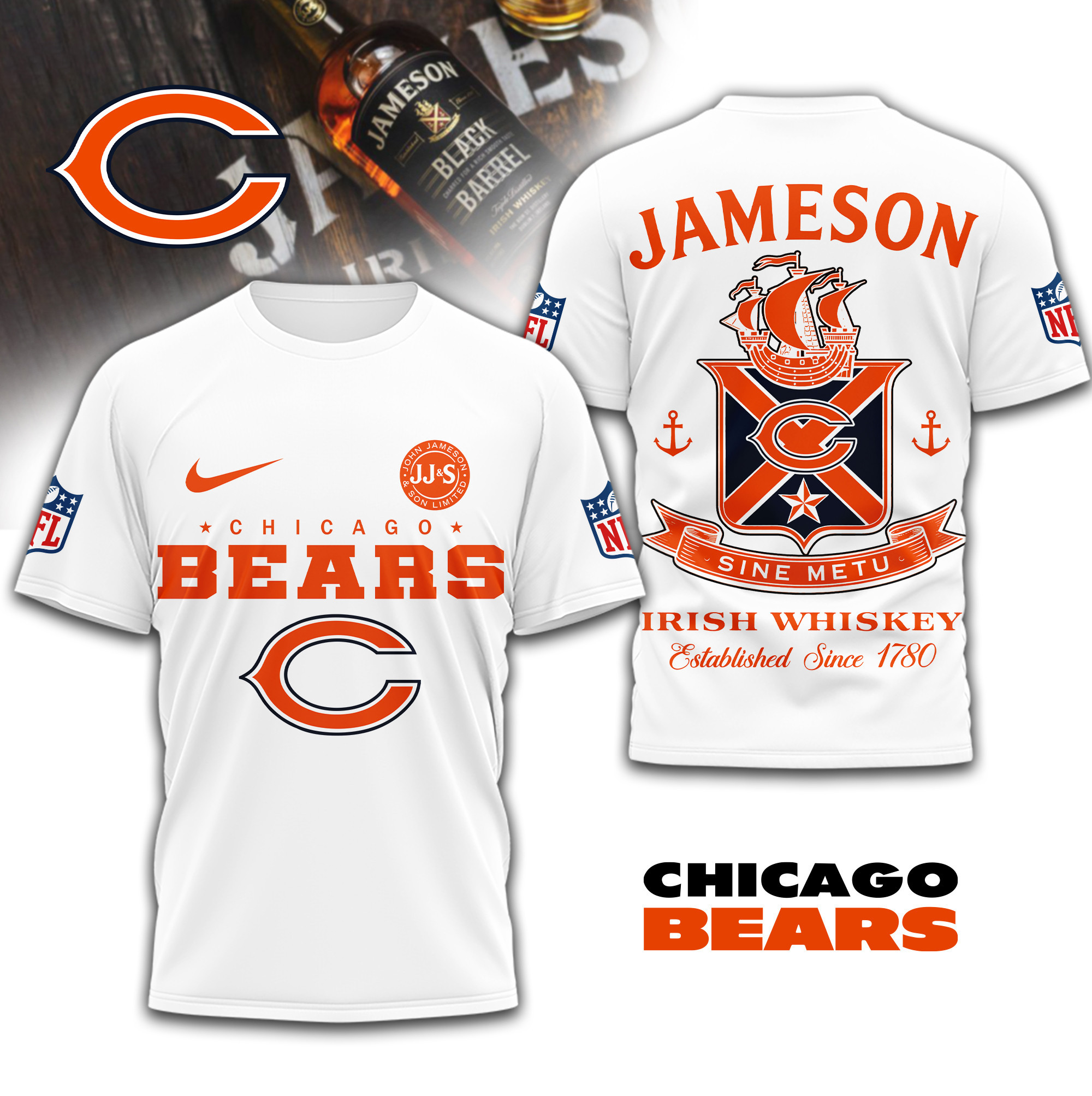 Chicago Bears | Premium NFL Jameson Irish Whiskey 3D Shirt TD