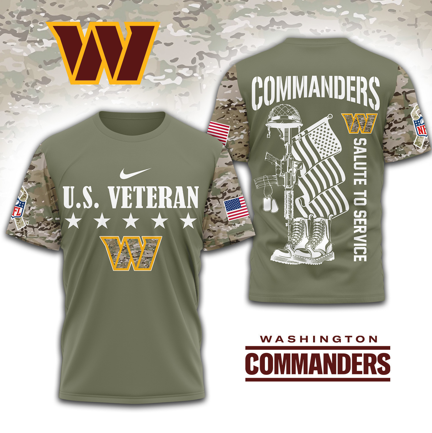 Washington Commanders | Premium NFL Salute To Service 3D Shirt TD