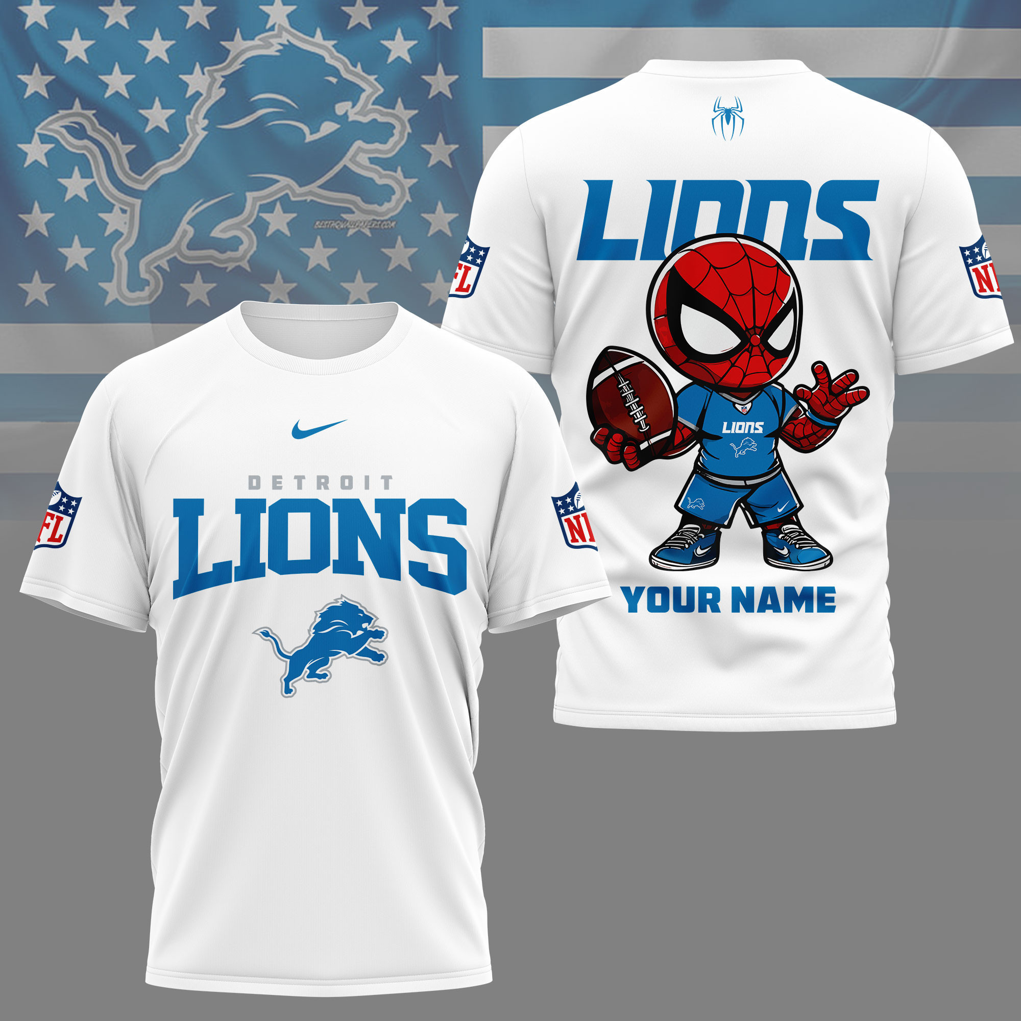 Detroit Lions | Premium NFL Spider Hero Custom 3D Shirt NY