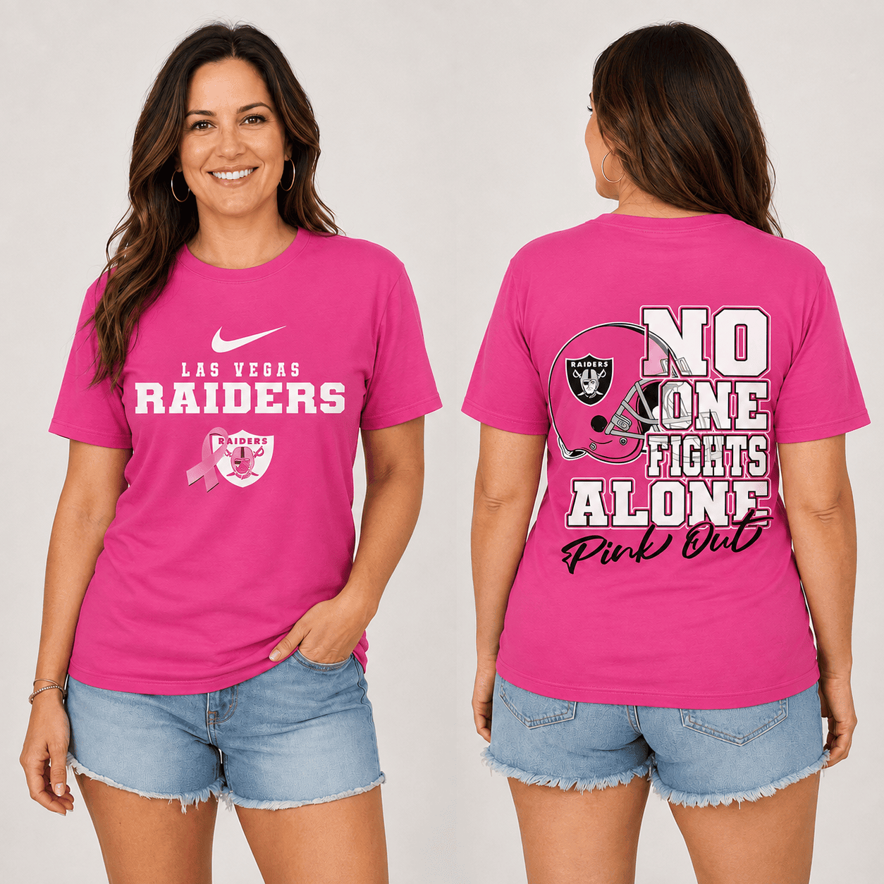 Las Vegas Raiders | Premium NFL No One Fight Alone Pink Out T-Shirt TD