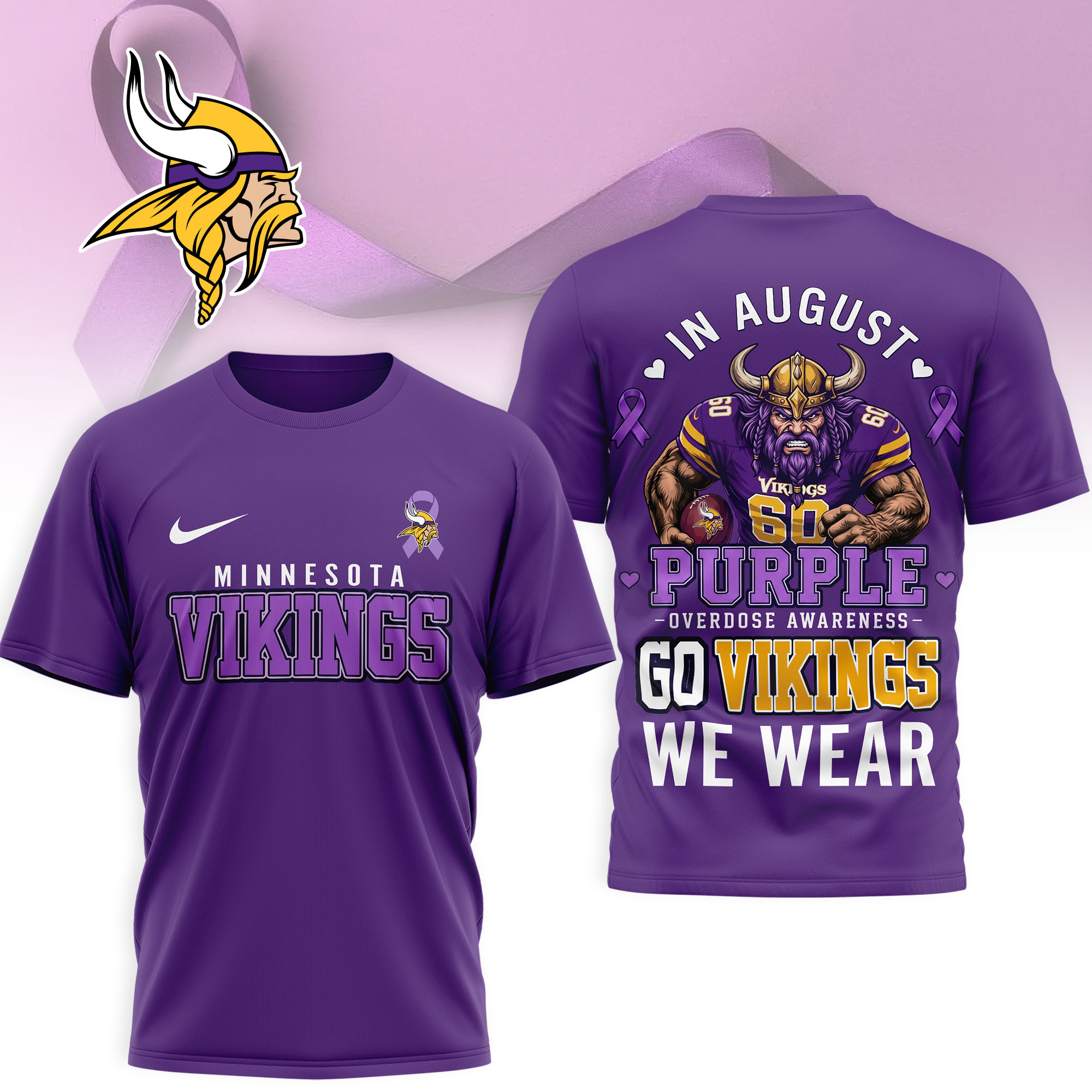 Minnesota Vikings | Premium NFL In August We Wear Purple Overdose Awareness 3D Shirt NY