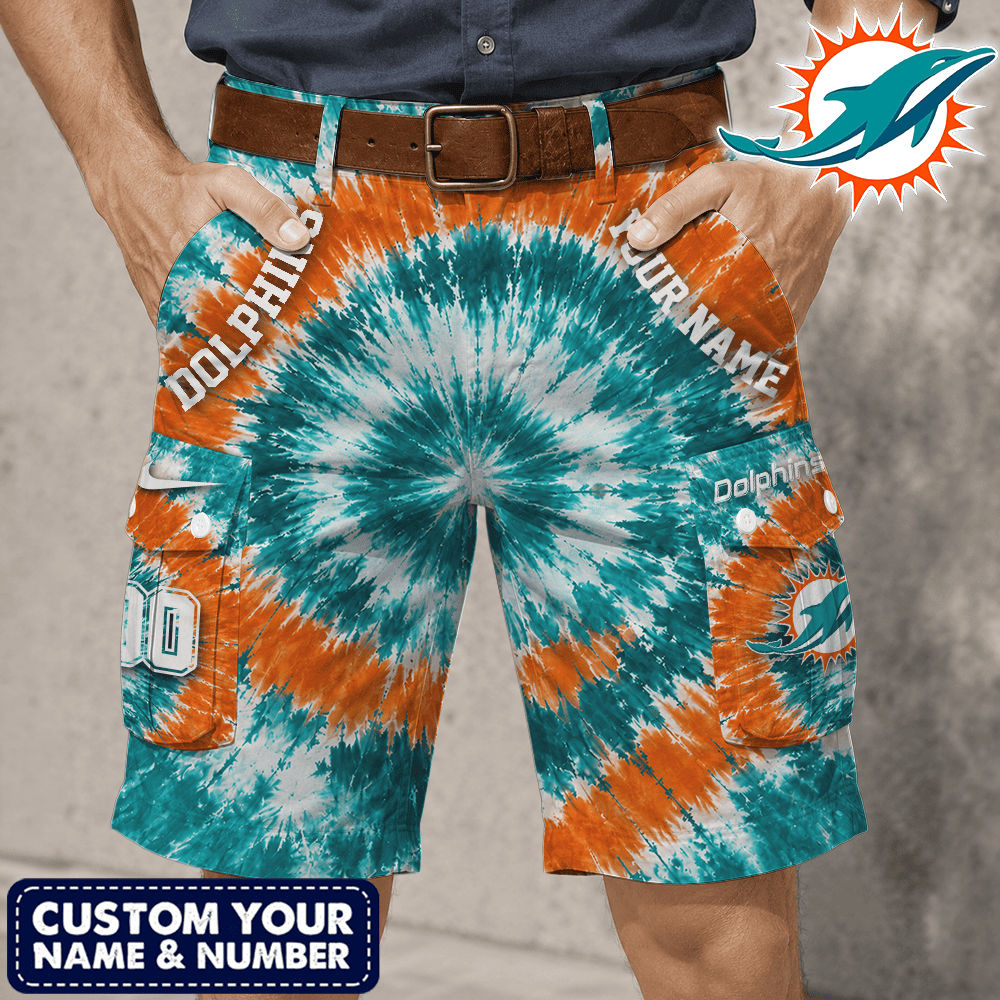 Miami Dolphins | Premium NFL Tie-Dye Cargo Shorts Square Pocket NTH1