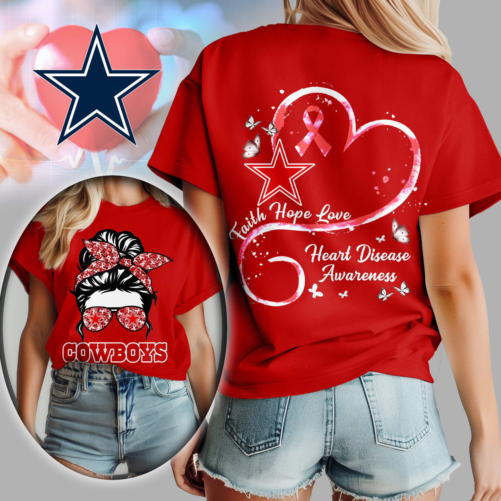 Dallas Cowboys | Premium NFL Heart Disease Awareness Women's Shirt TD