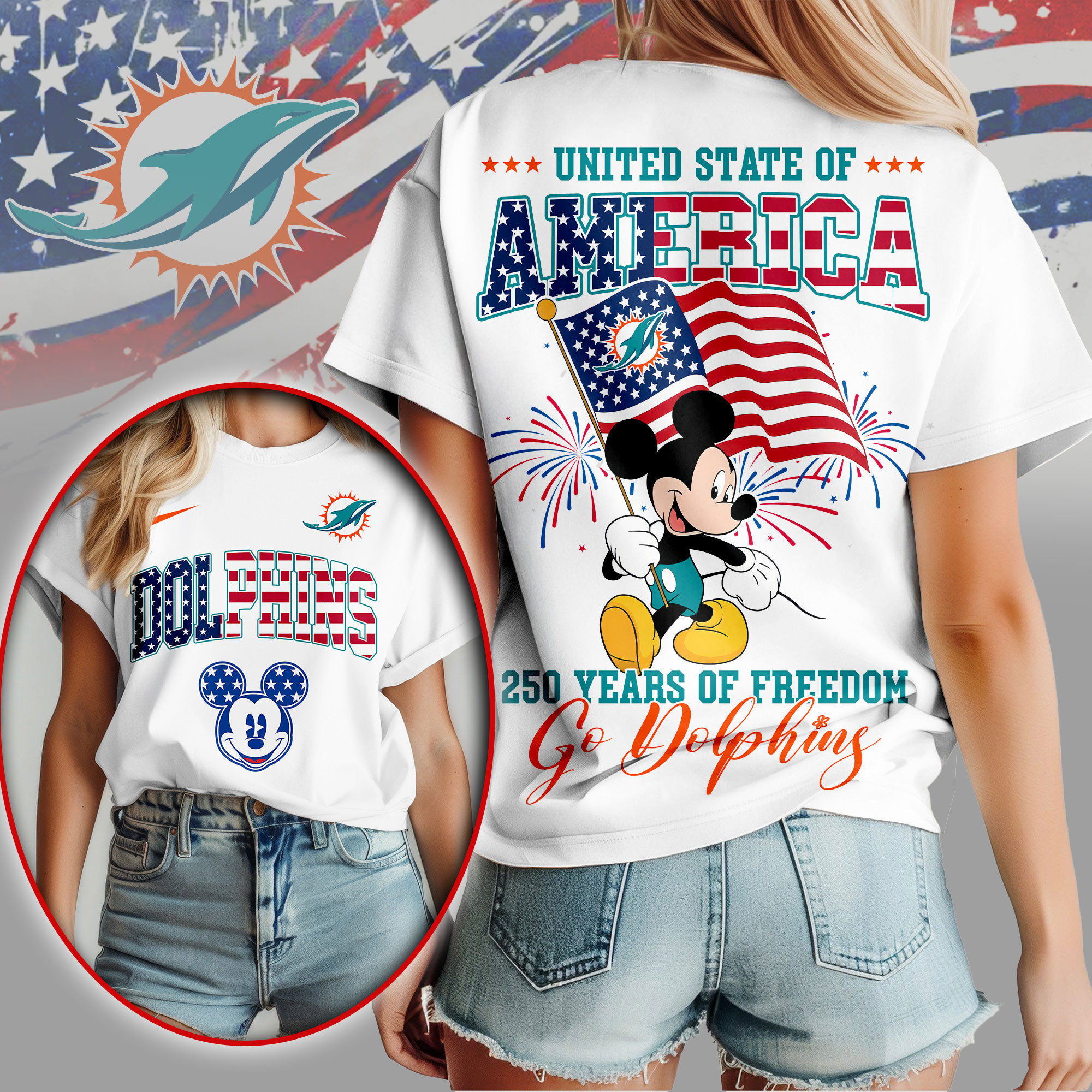 Miami Dolphins | Premium NFL Freedom 250 3D Shirt NY