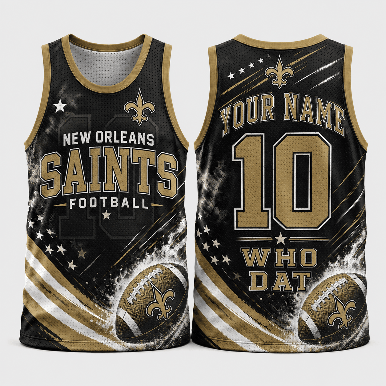 New Orleans Saints | Premium NFL Custom Name & Number Football Tank Top for Loyal Fans and Game Day Pride TD