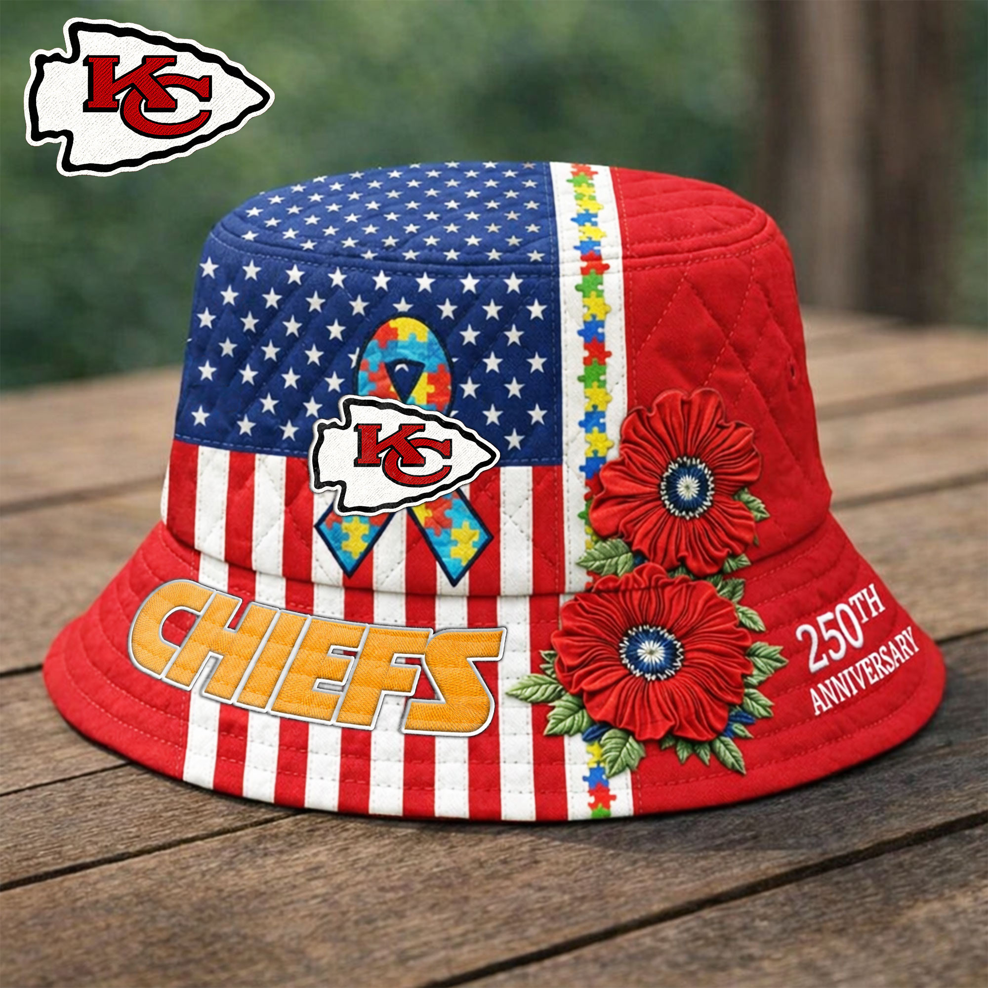 Kansas City Chiefs | Premium NFL Autism 250th Anniversary Bucket Hat TD
