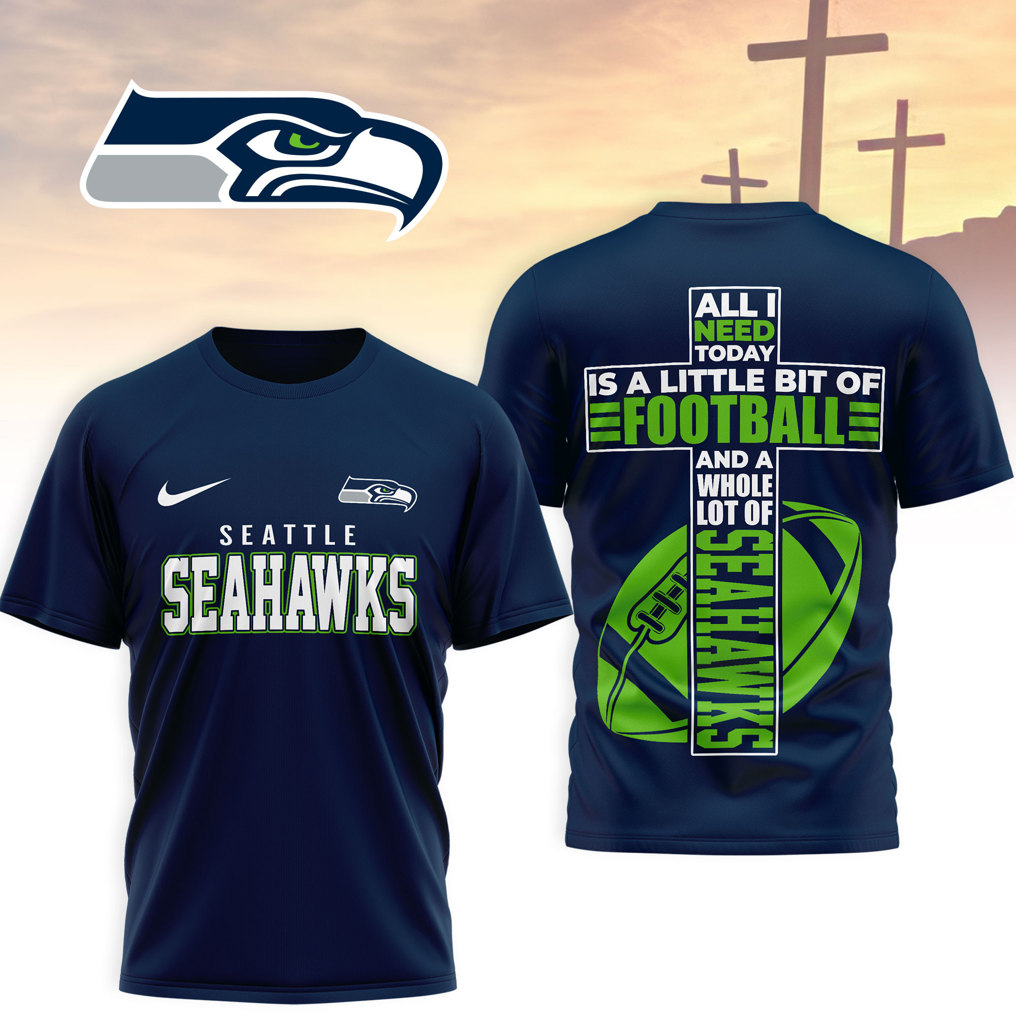 Seattle Seahawks | Premium NFL Whole Lot of Football Christian Cross 3D Shirt NY