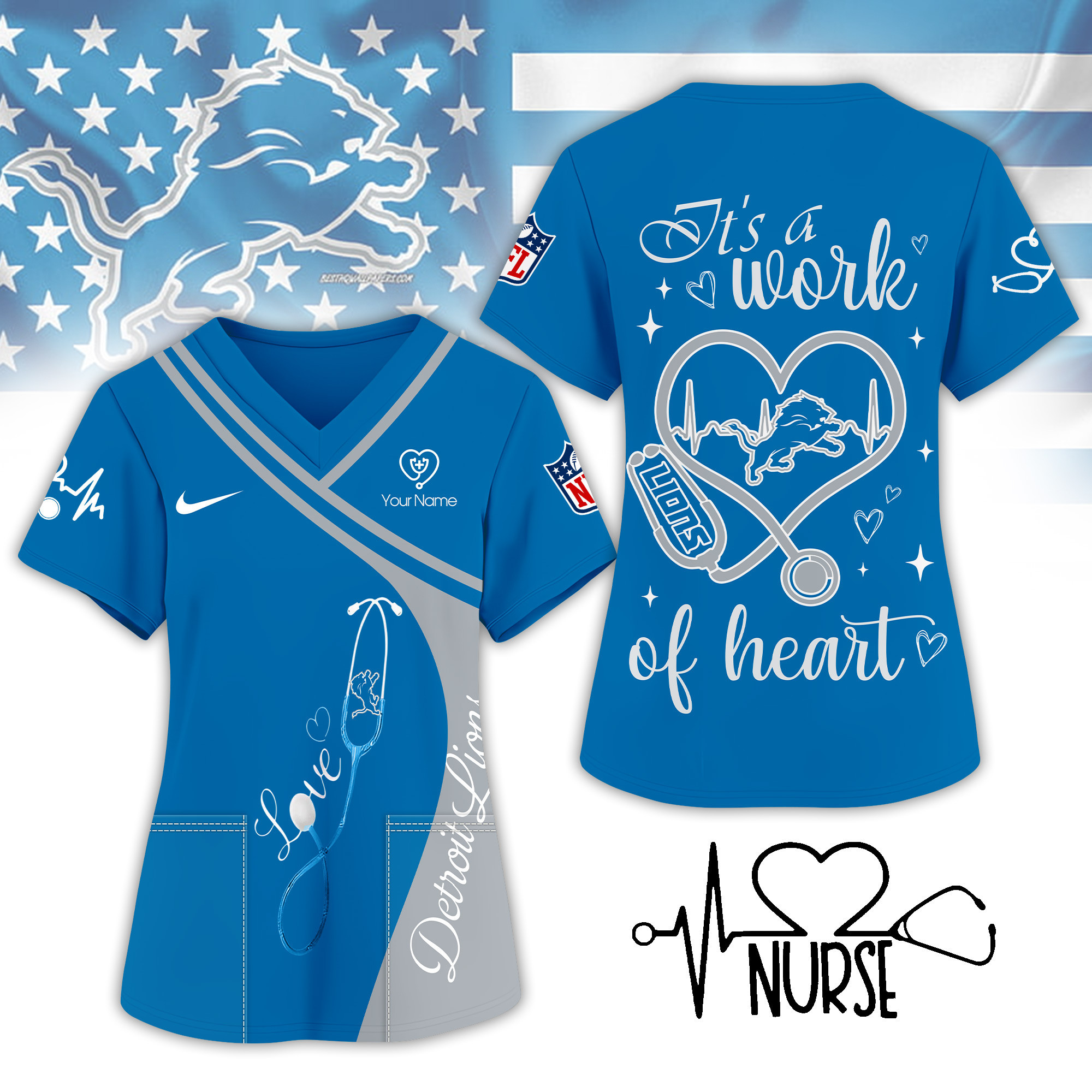 Detroit Lions | Premium NFL Nurse Pride 3D Shirt NY