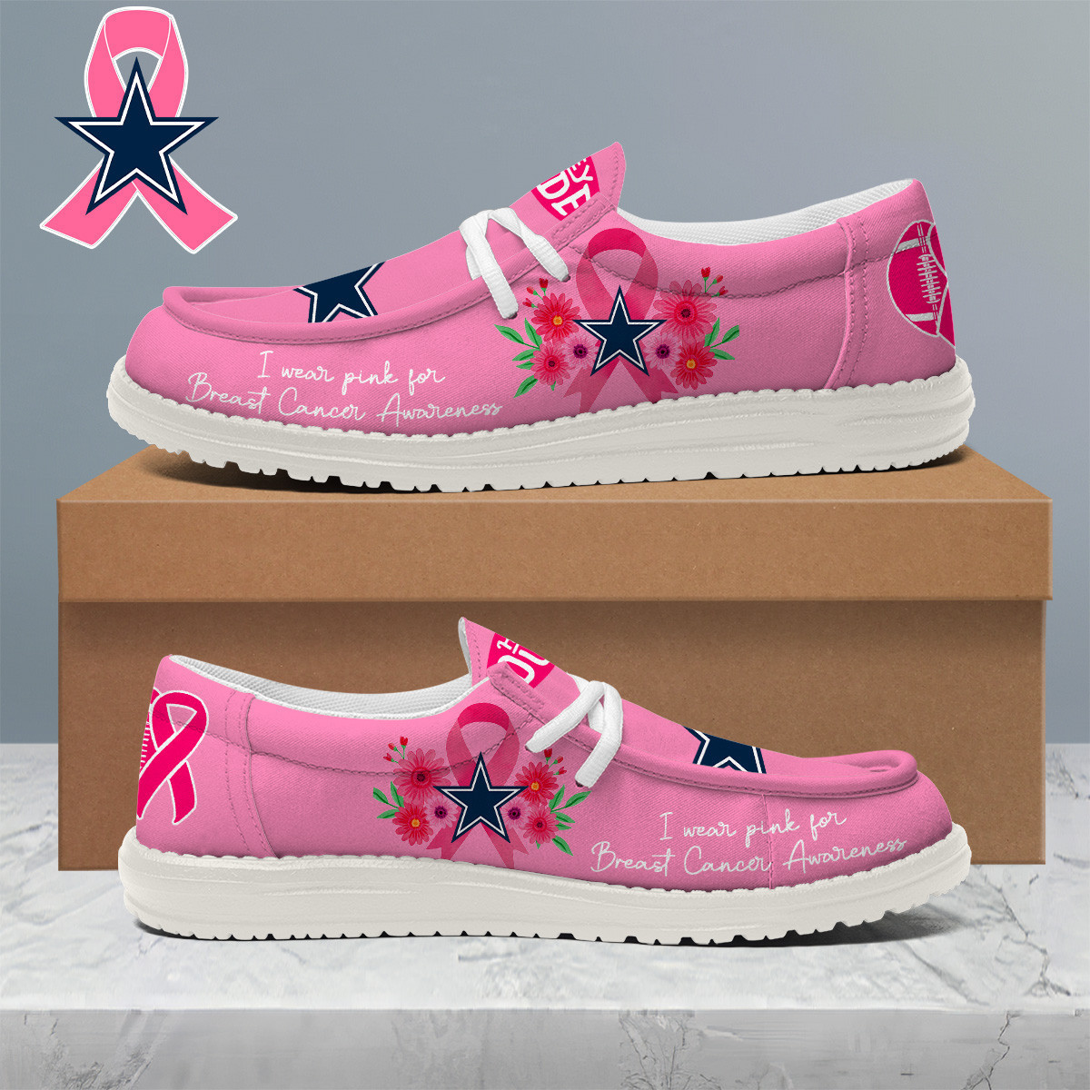 Dallas Cowboys | Premium NFL Breast Cancer Loafer Shoes HI