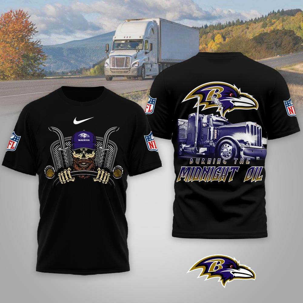 Baltimore Ravens | Premium NFL Truck Driver Burn The Midnight Oil 3D Shirt NP