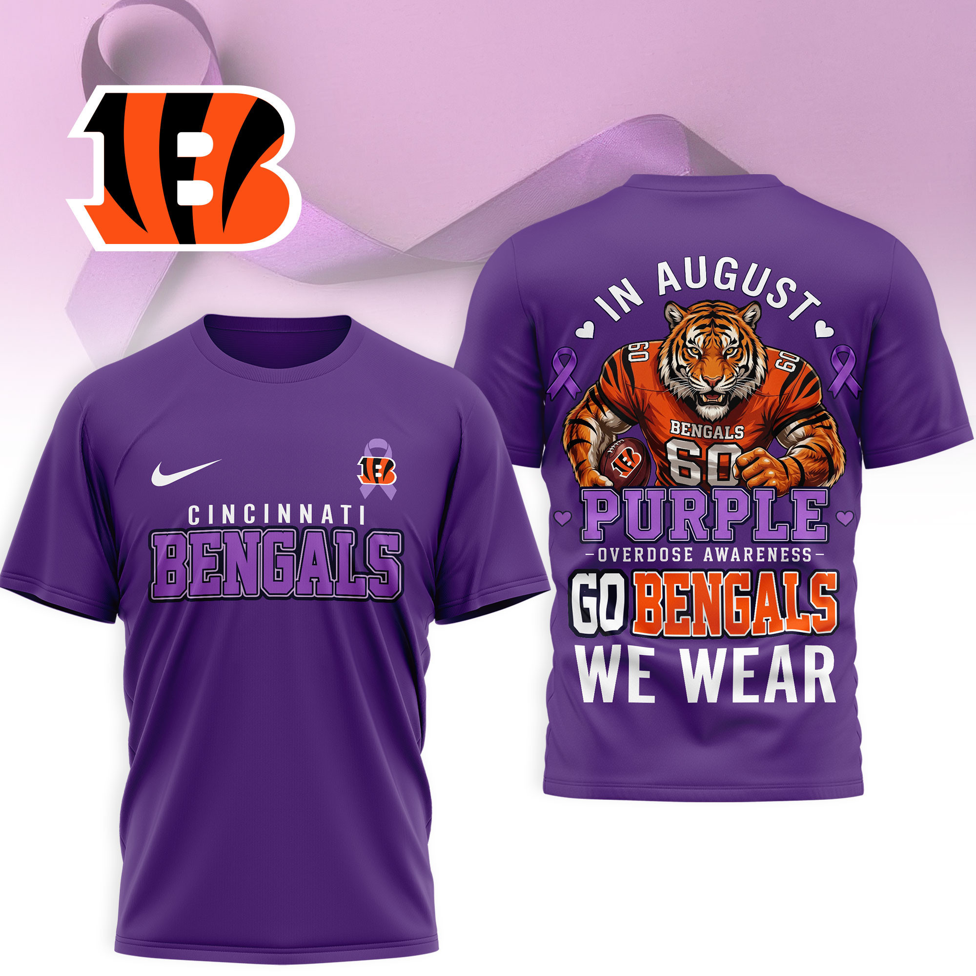 Cincinnati Bengals | Premium NFL In August We Wear Purple Overdose Awareness 3D Shirt NY