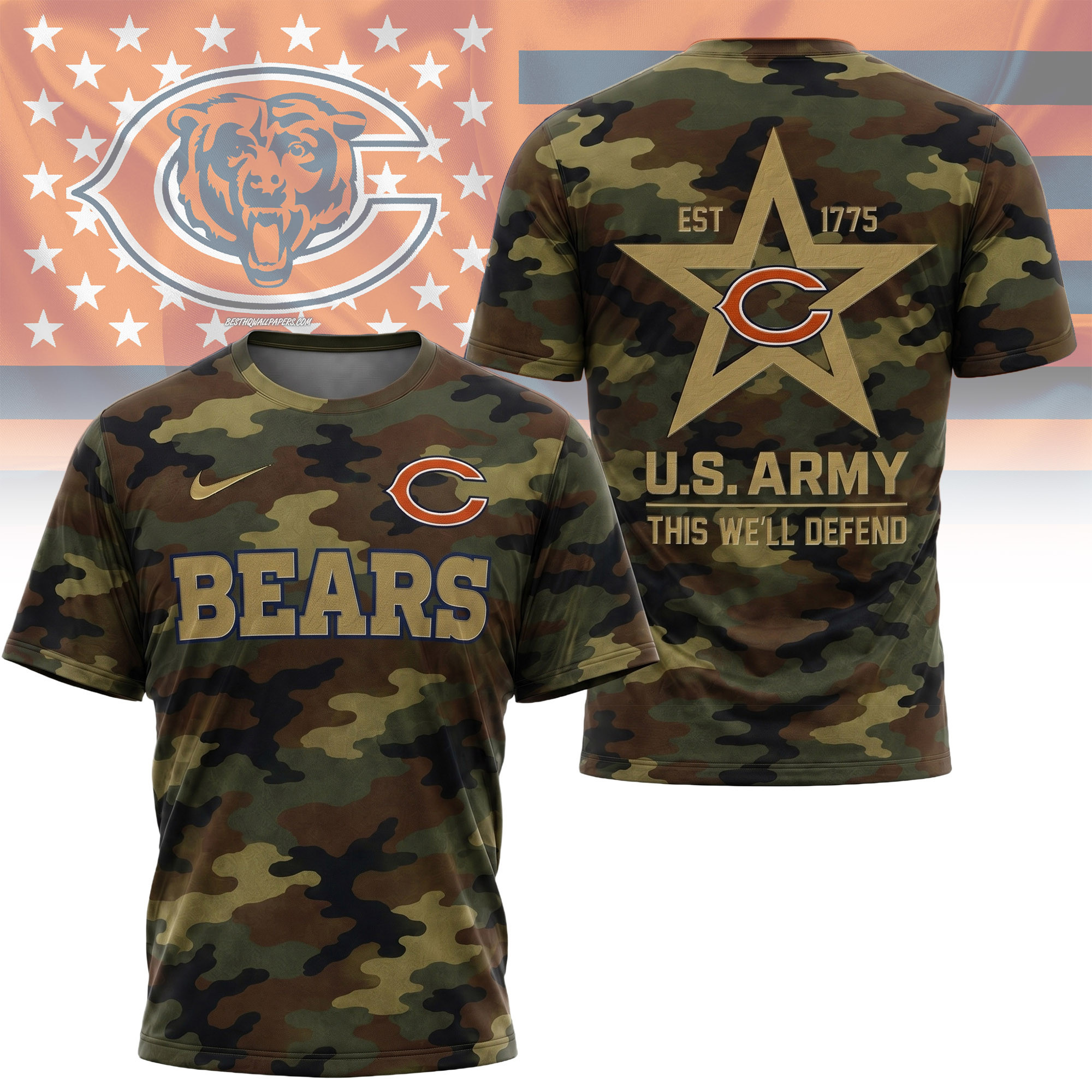 Chicago Bears | Premium NFL U.S. Army Camo 3D Shirt NY