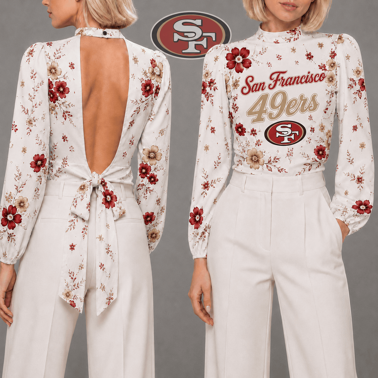 San Francisco 49ers | Premium NFL Floral Backless Long Sleeve Shirt NY