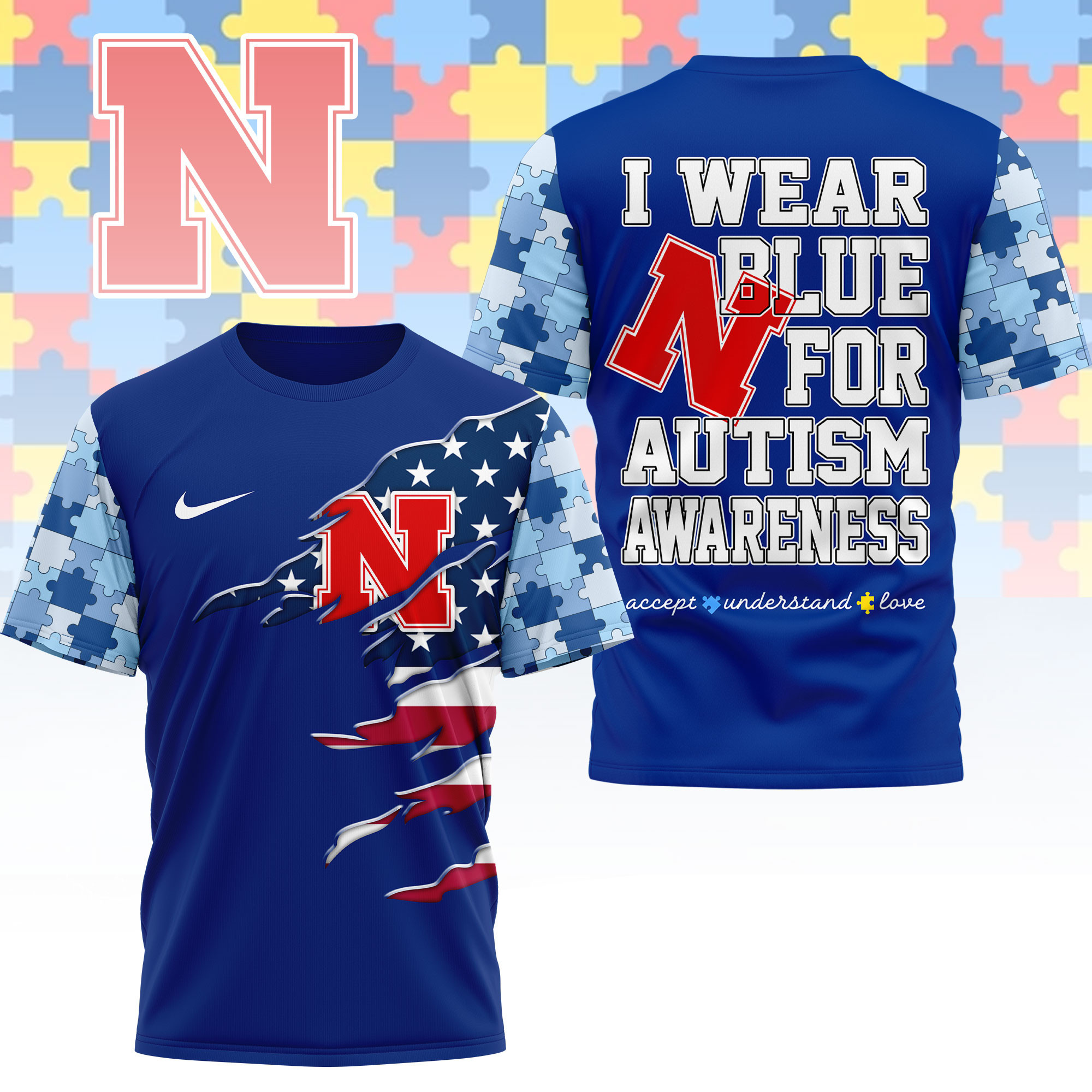 Nebraska Cornhuskers | Premium NCAA Autism Strong 3D Shirt NY