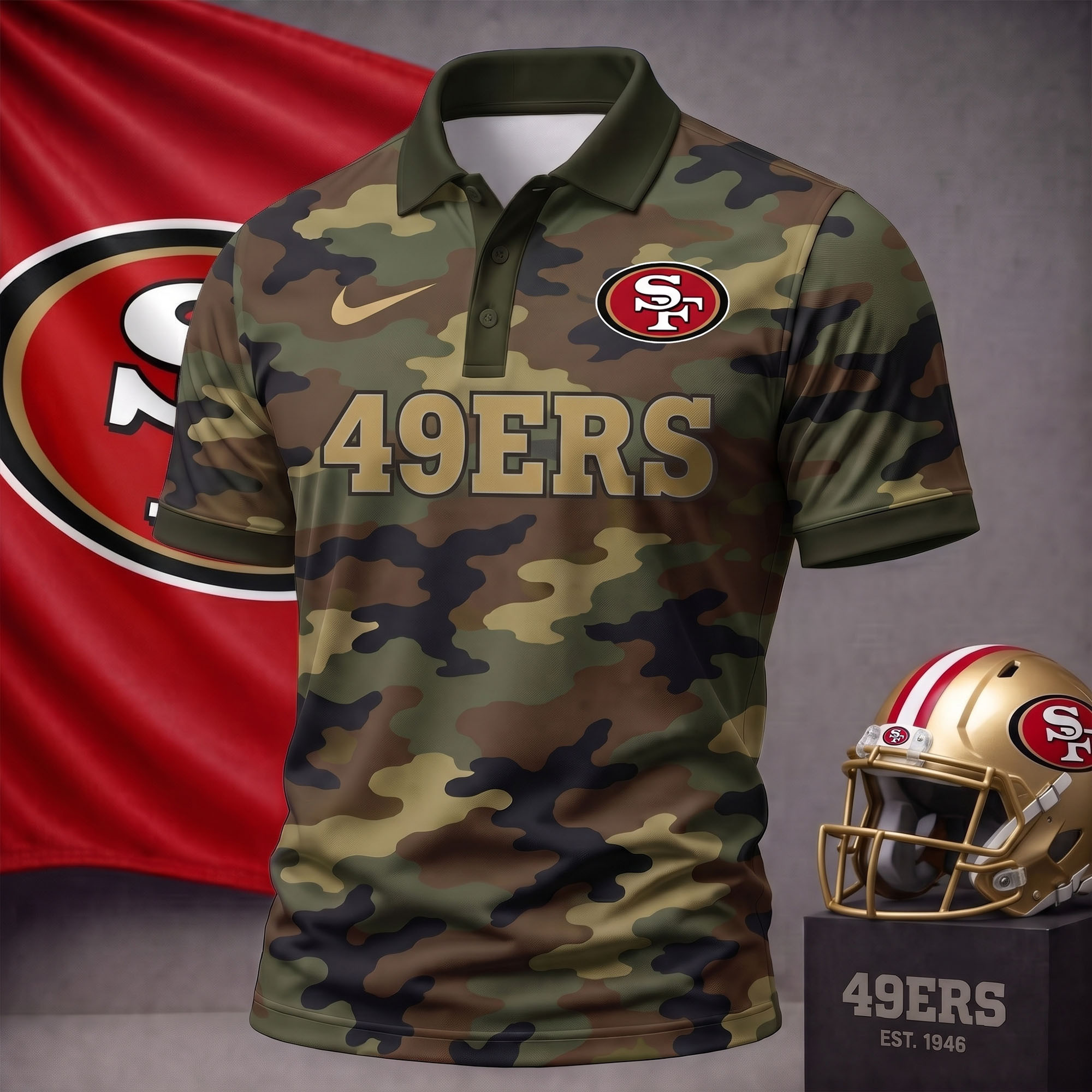 San Francisco 49ers | Premium NFL Us.Army Camo Polo Shirt NY