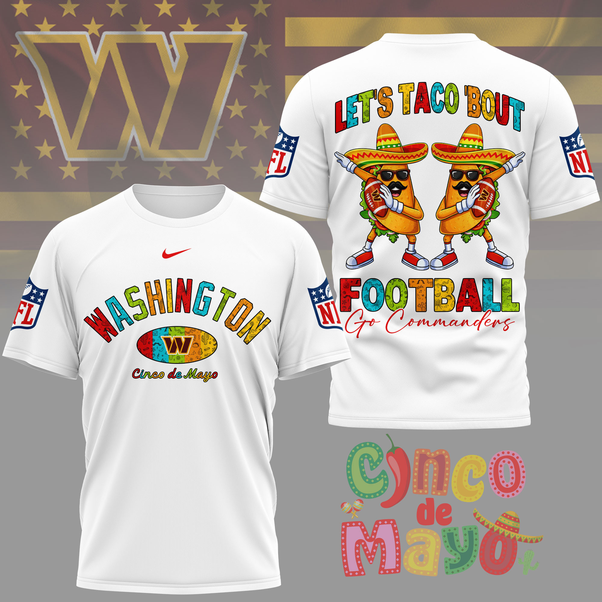 Washington Commanders | Premium NFL Taco Cinco de Mayo 3D Shirt NY