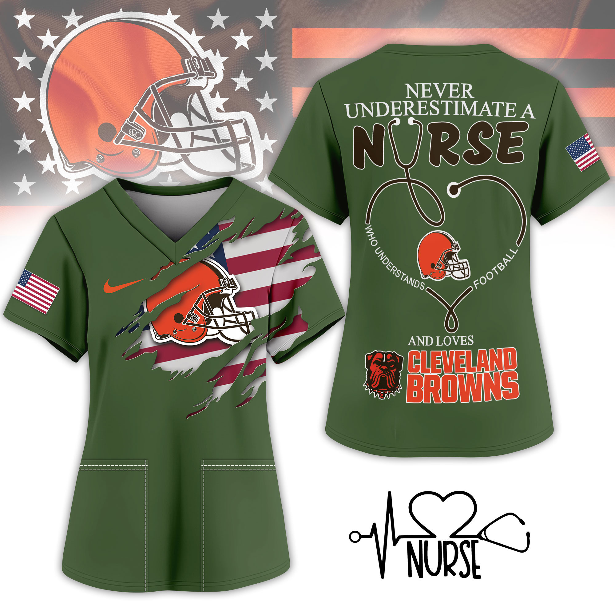 Cleveland Browns | Premium NFL Army Nurse 3D Shirt NY