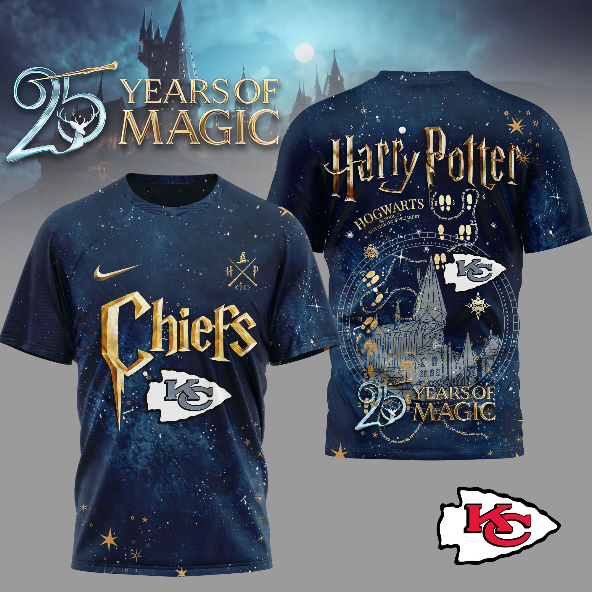 Kansas City Chiefs | Premium NFL Harry Potter 25 Years Of Magic 3D Shirt TD