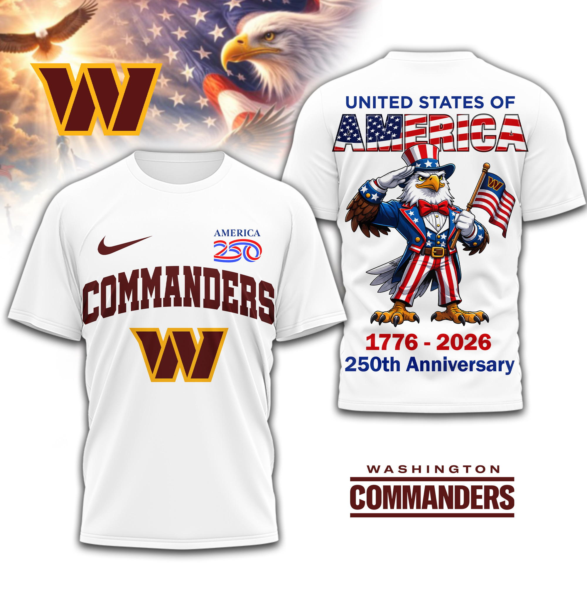 Washington Commanders | Premium NFL American 250 3D Shirt TD