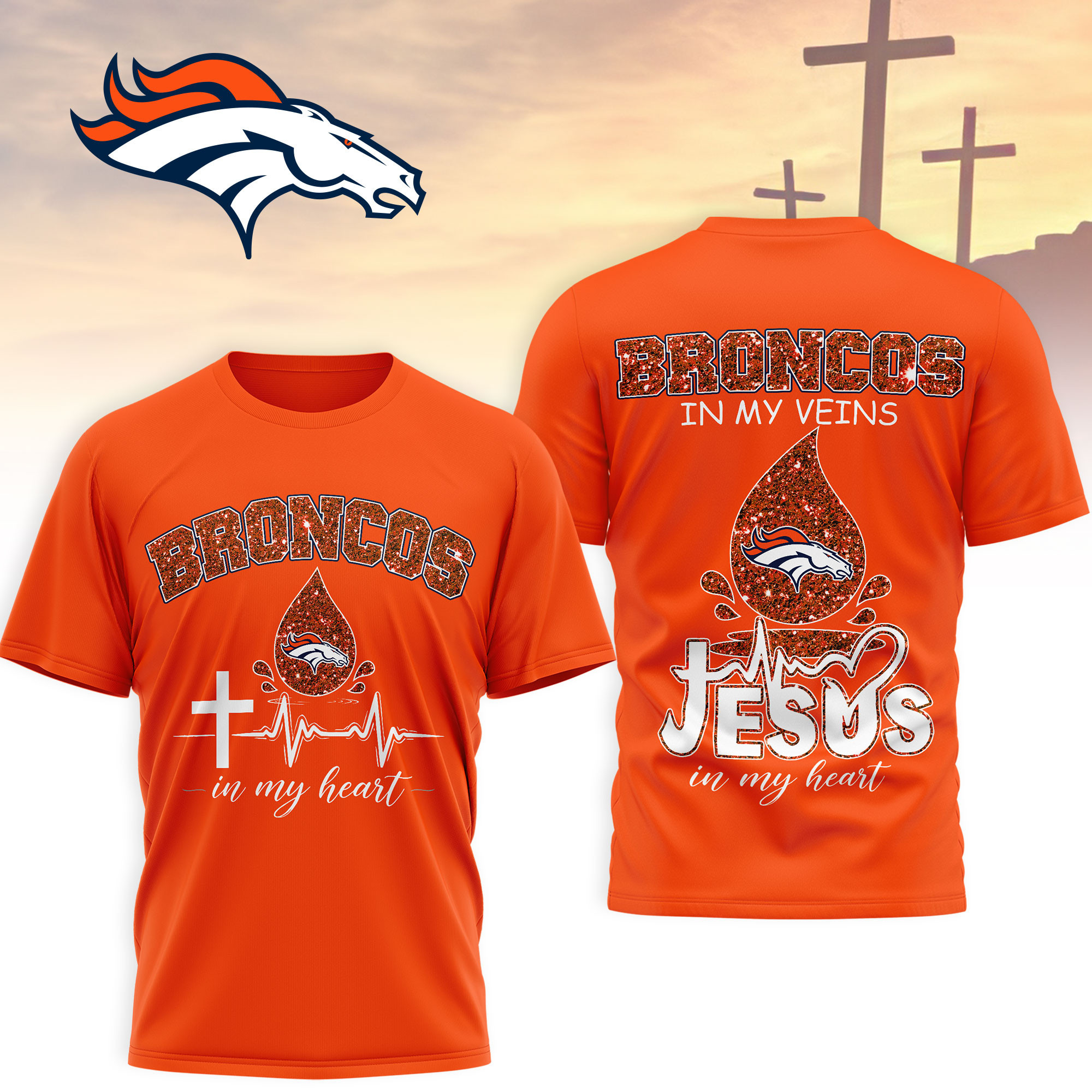 Denver Broncos | Premium NFL Jesus In My Heart 3D Shirt NTH1