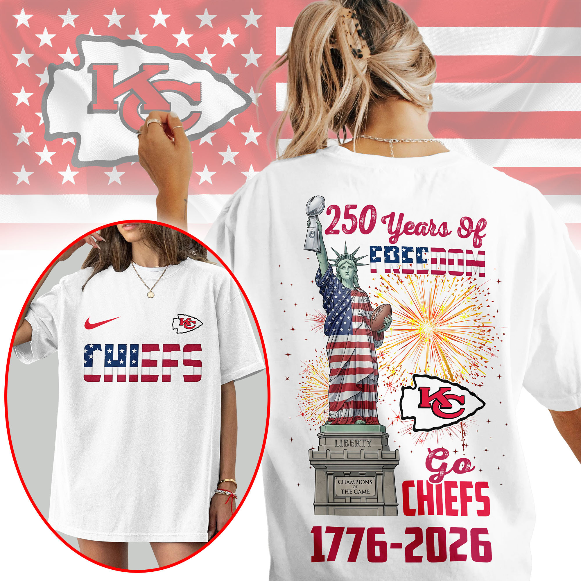 Kansas City Chiefs | Premium NFL Statue Of Liberty 250th Anniversary 3D Shirt NP