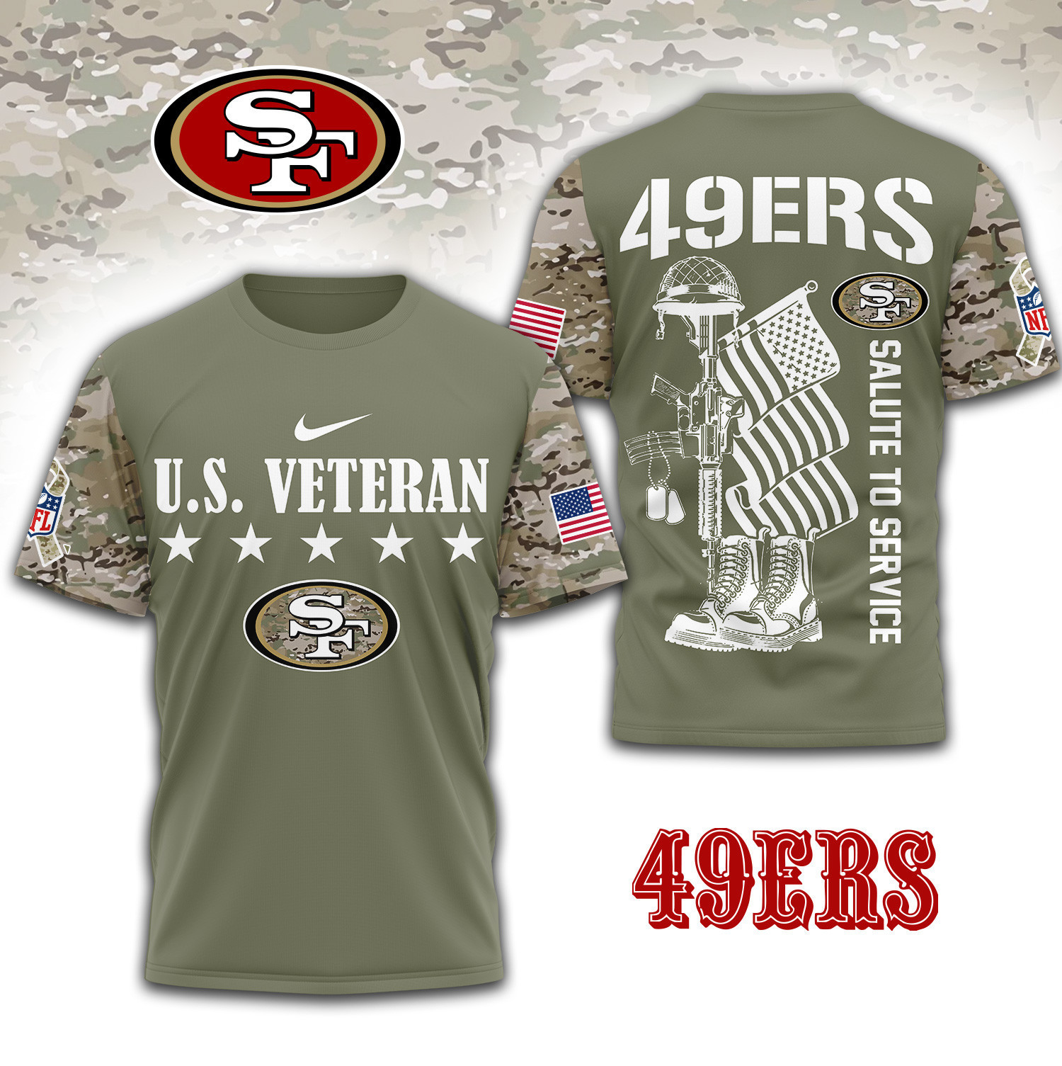 San Francisco 49ers | Premium NFL Salute To Service 3D Shirt TD