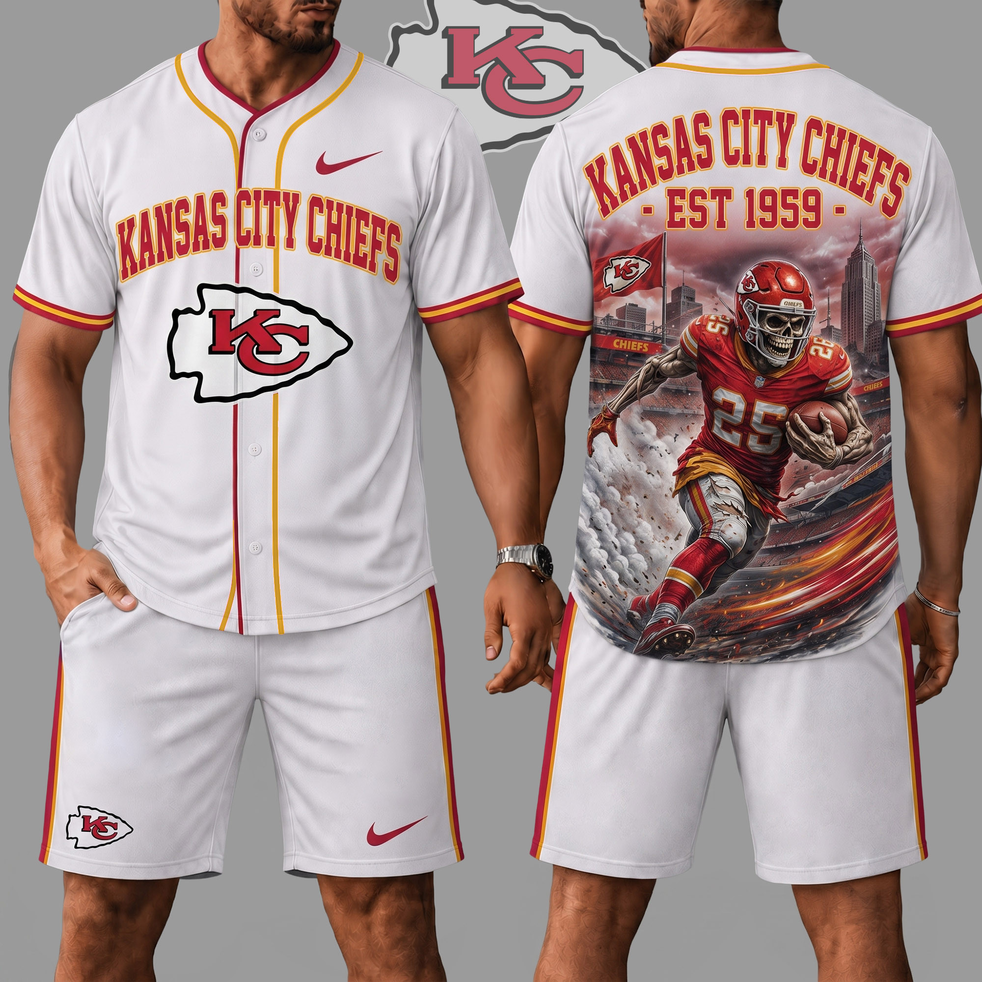 Kansas City Chiefs | Premium NFL Skull Jersey Shorts Set NY