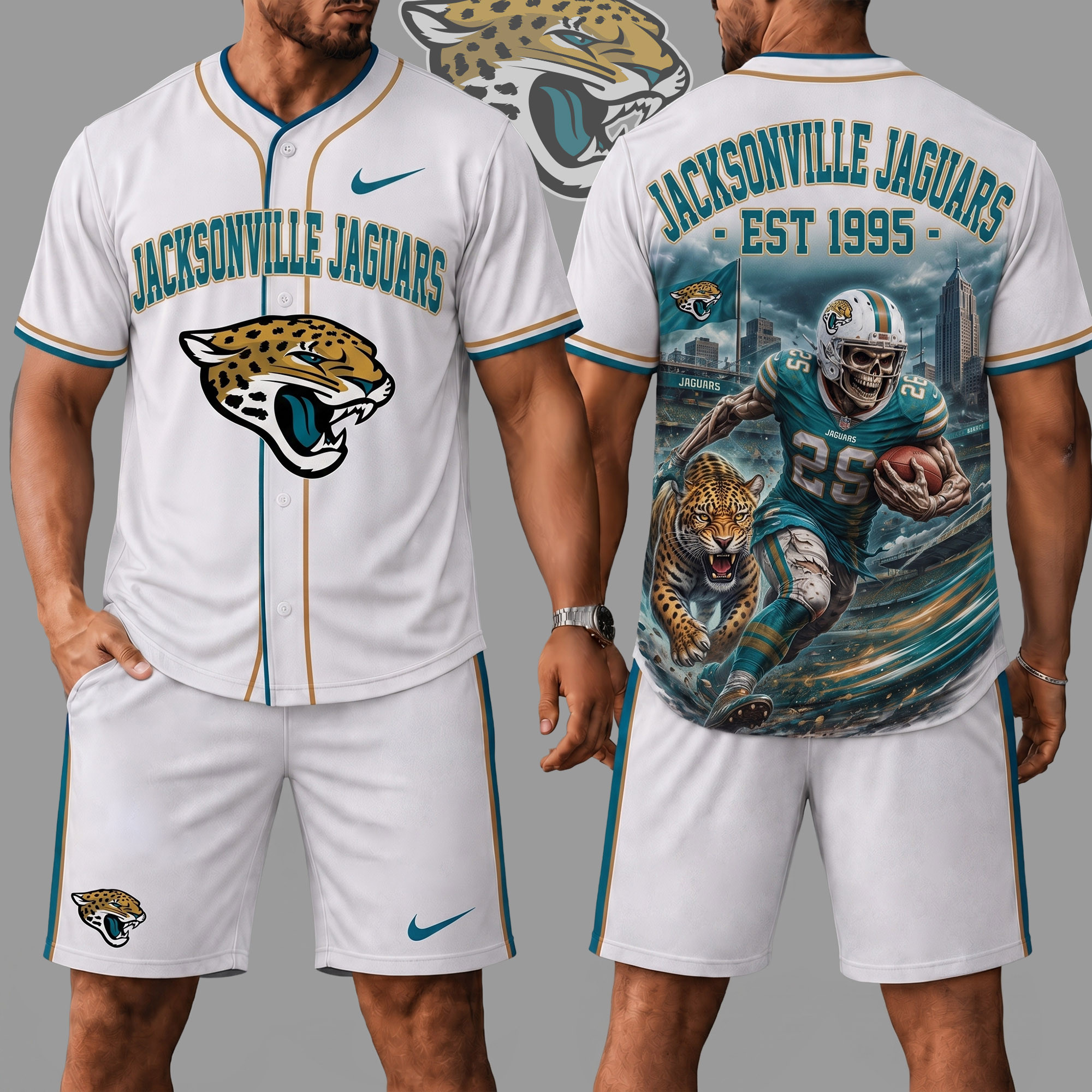 Jacksonville Jaguars | Premium NFL Skull Jersey Shorts Set NY