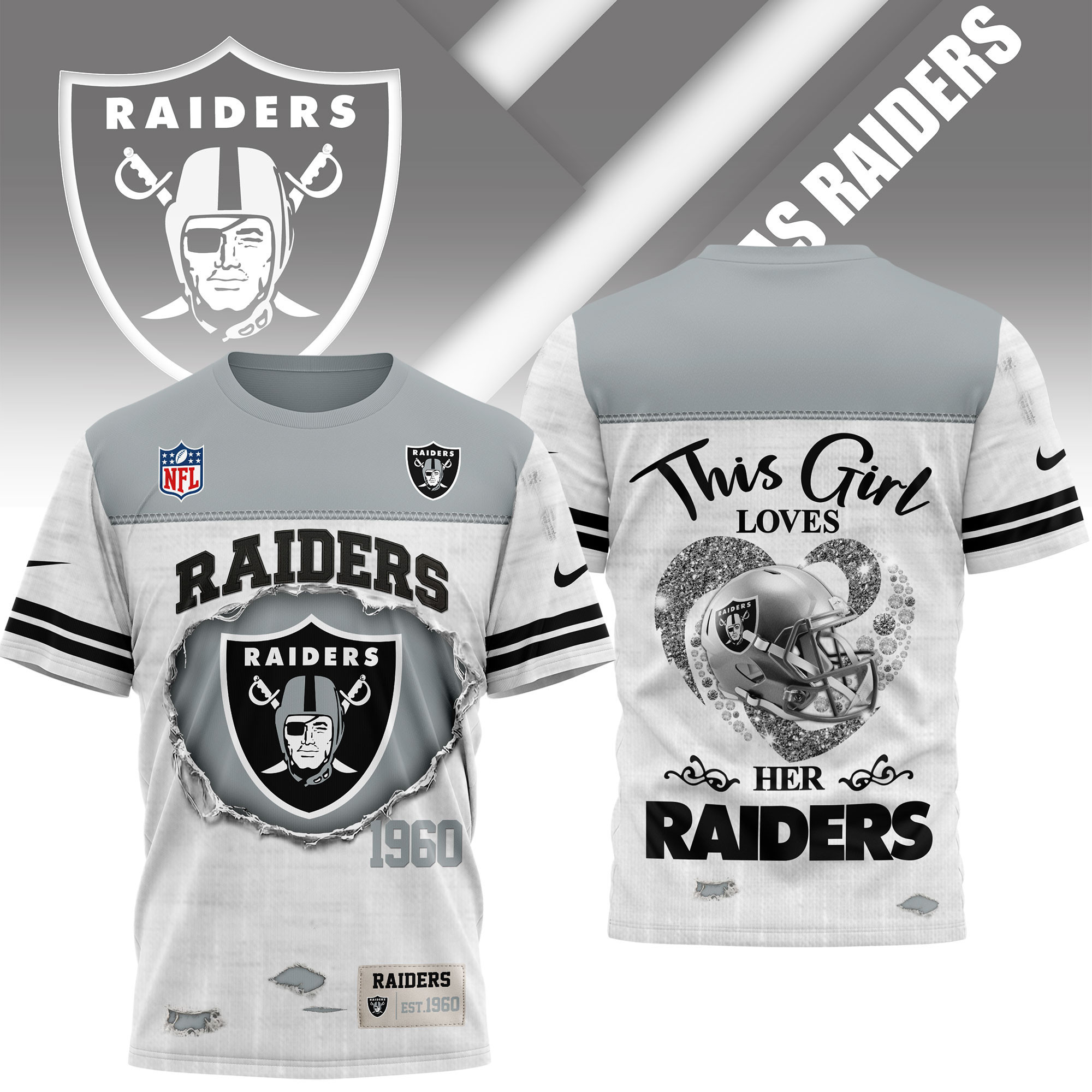 Las Vegas Raiders | Premium NFL Girl Heart & Helmet 3D Shirt NTH1