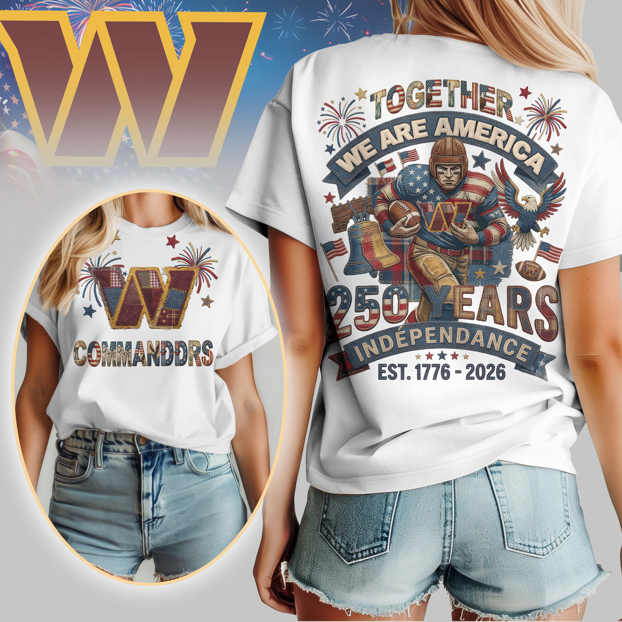 Washington Commanders | Premium NFL 250th Anniversary Of America Patchwork Women Shirt HY