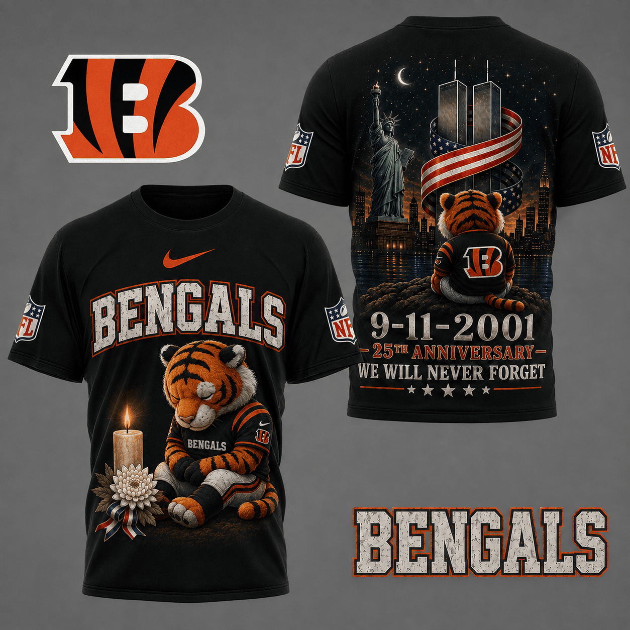 Cincinnati Bengals| Premium NFL 9/11 25th Anniversary Never Forget Memorial 3D Shirt NY