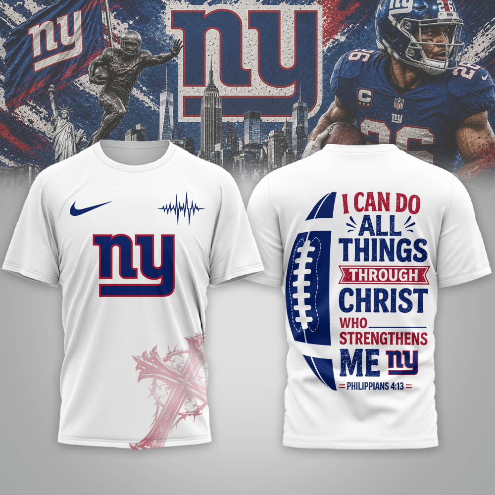 New York Giants | Premium NFL Christ Strengthens Me 3D Shirt NTH1